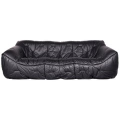 Roche Bobois Informel Designer Leather Sofa Black Three-Seat Couch
