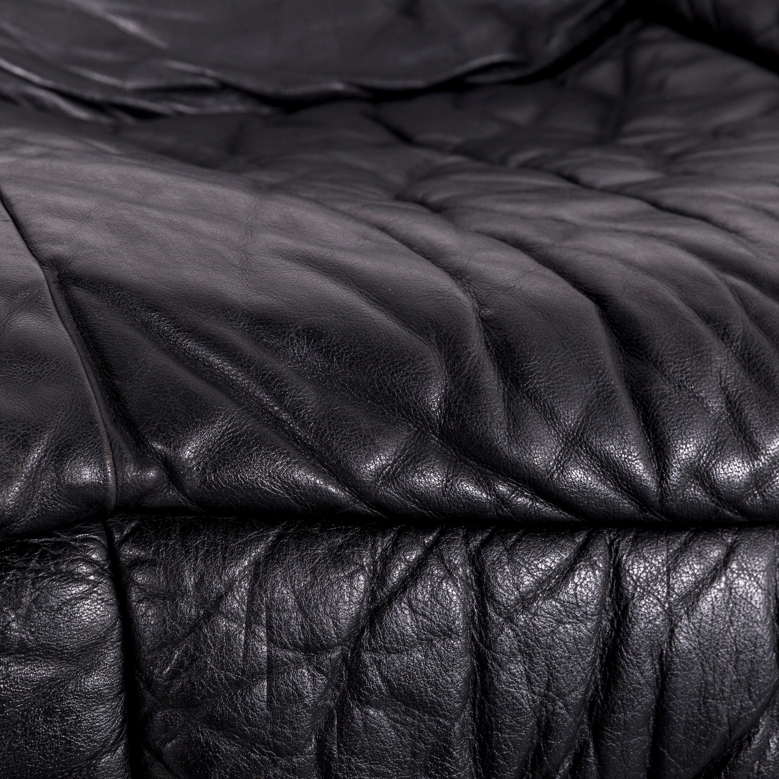 Roche Bobois Informel Leather Sofa Black Two-Seat Couch In Good Condition In Cologne, DE