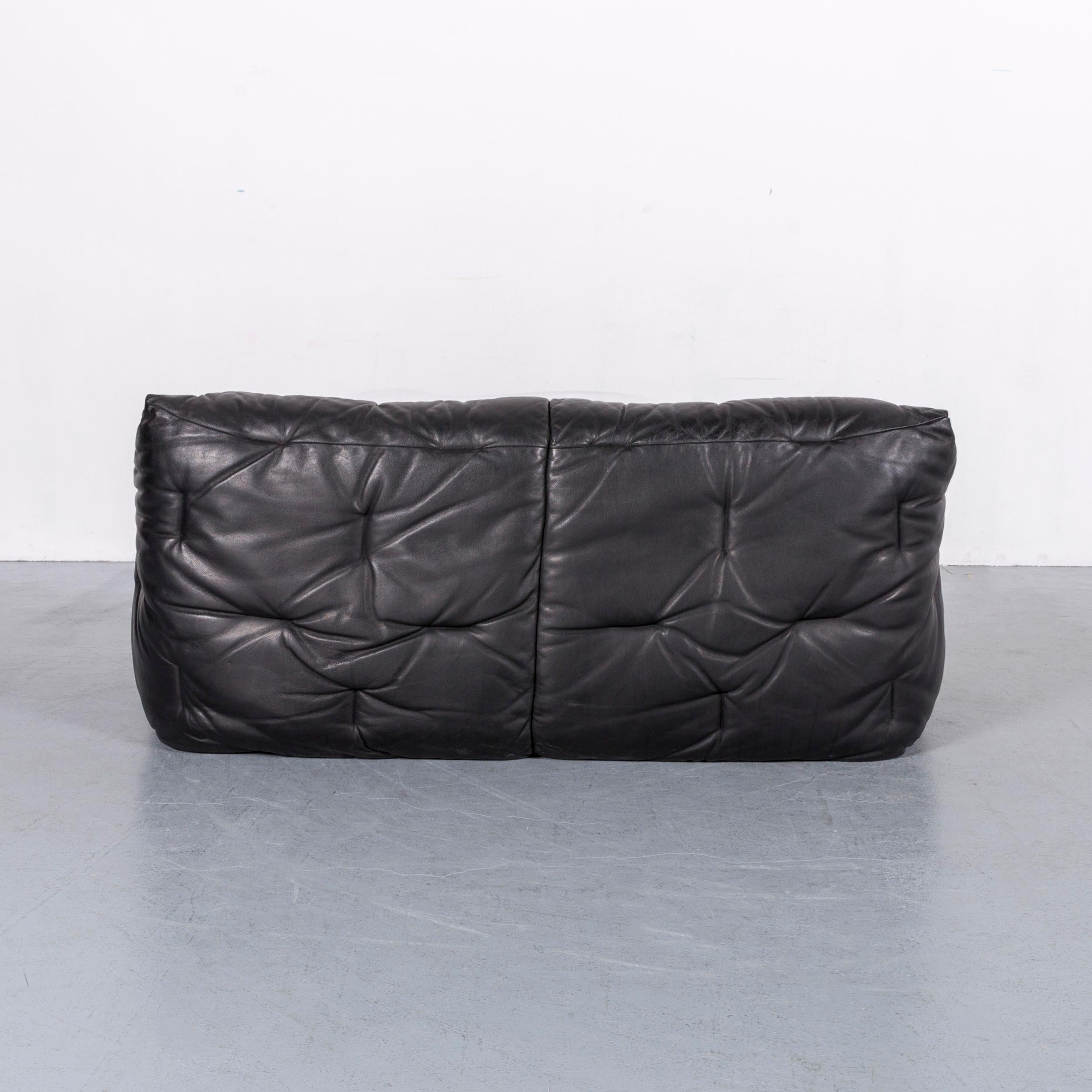 Roche Bobois Informel Leather Sofa Black Two-Seat Couch 1