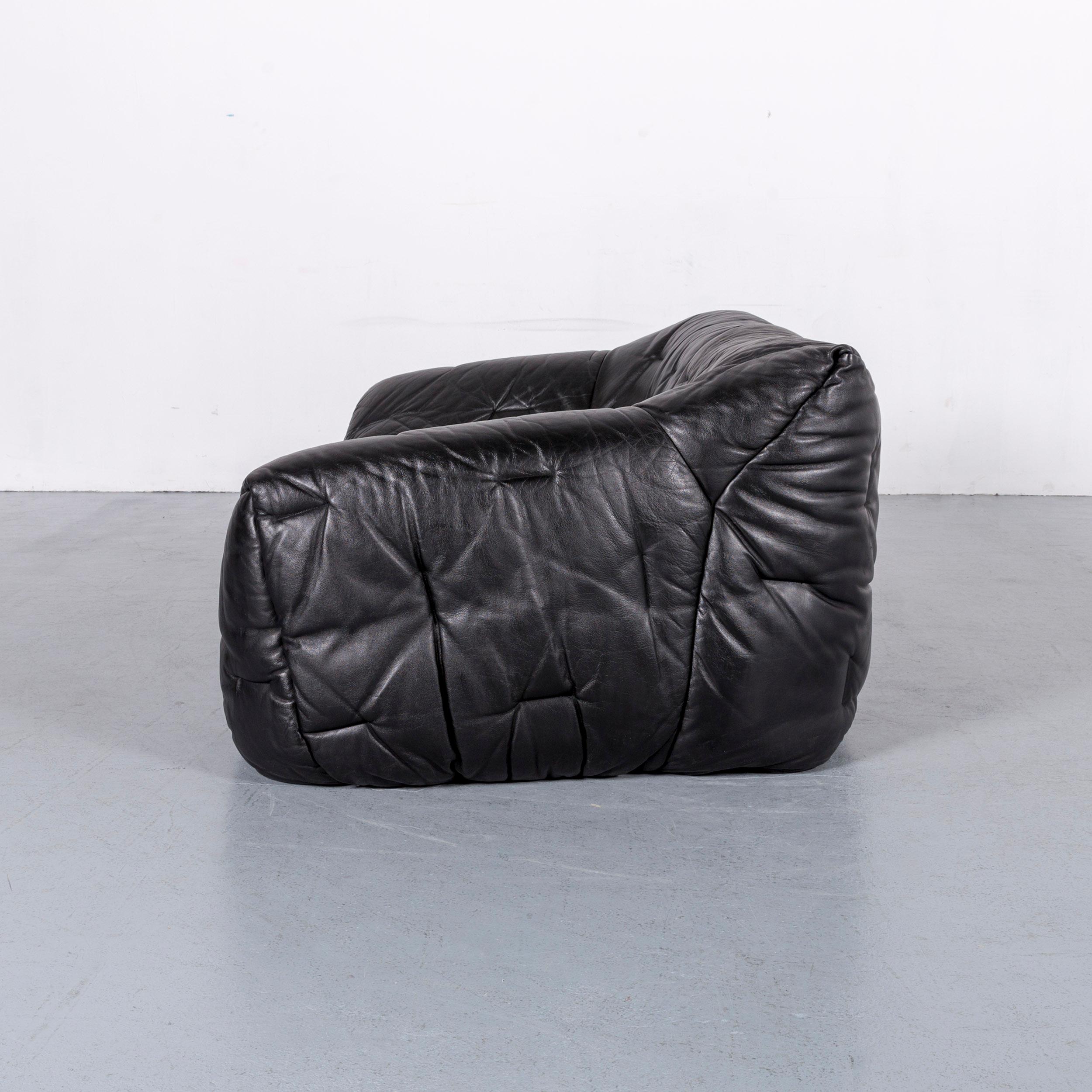 Roche Bobois Informel Leather Sofa Black Two-Seat Couch 2