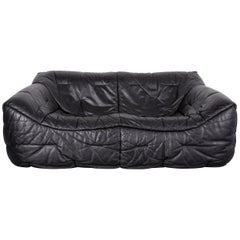 Roche Bobois Informel Leather Sofa Black Two-Seat Couch