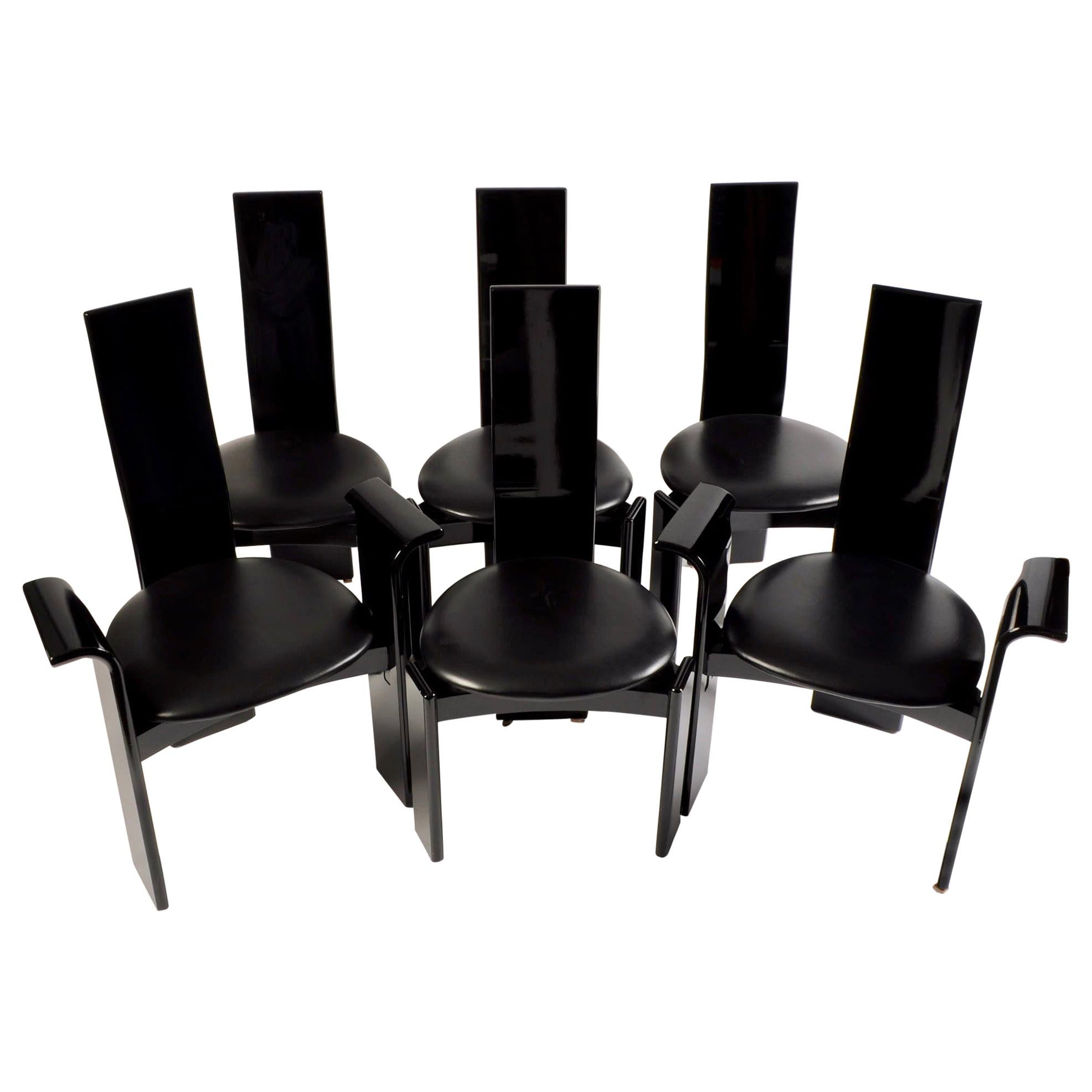 Roche Bobois Italian Lacquered High Back Dining Chairs By Pietro Costantini