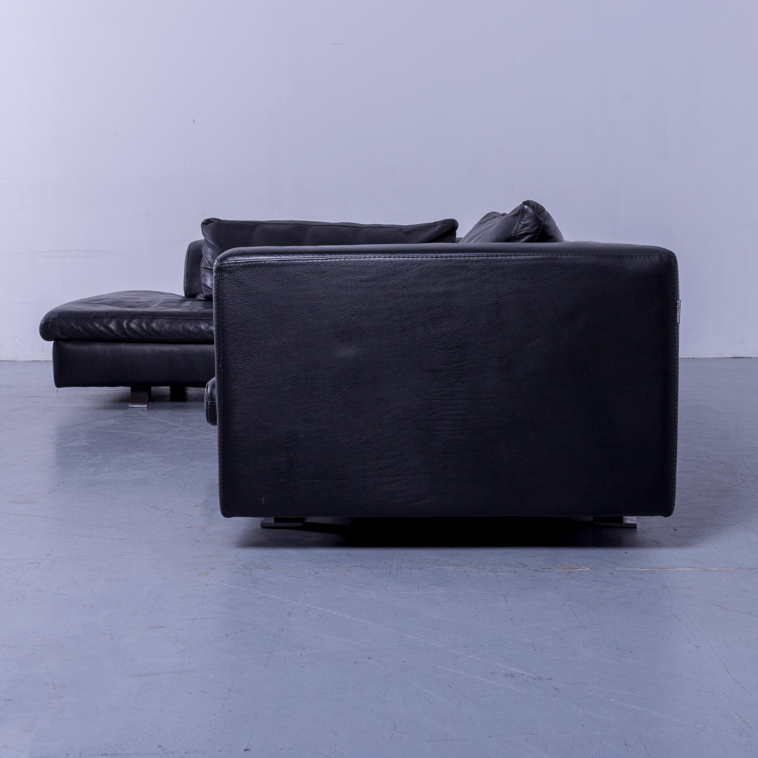 Roche Bobois Leather Corner Sofa Black Couch 2