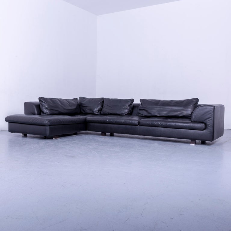 Roche Bobois Leather Corner Sofa Black Couch at 1stdibs