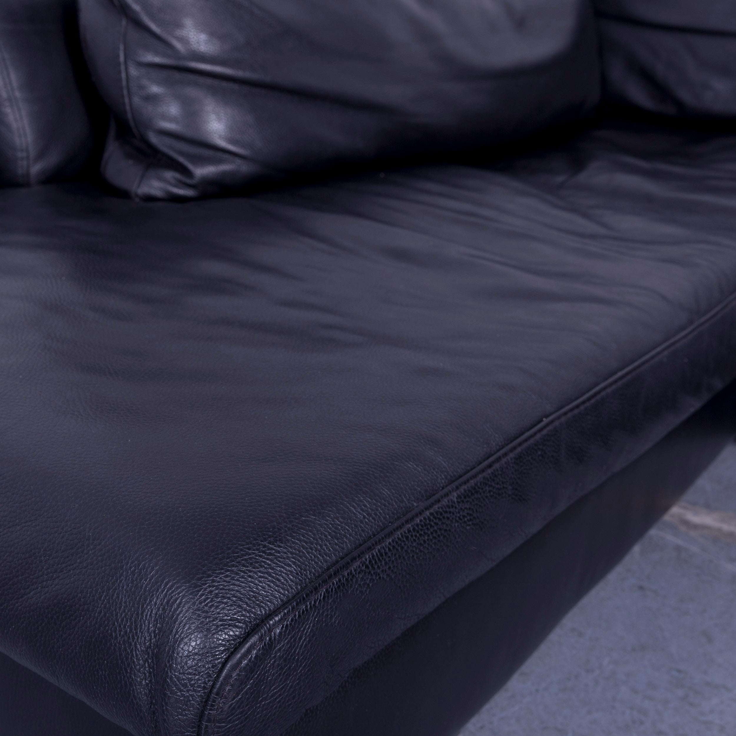 French Roche Bobois Leather Corner Sofa Black Couch