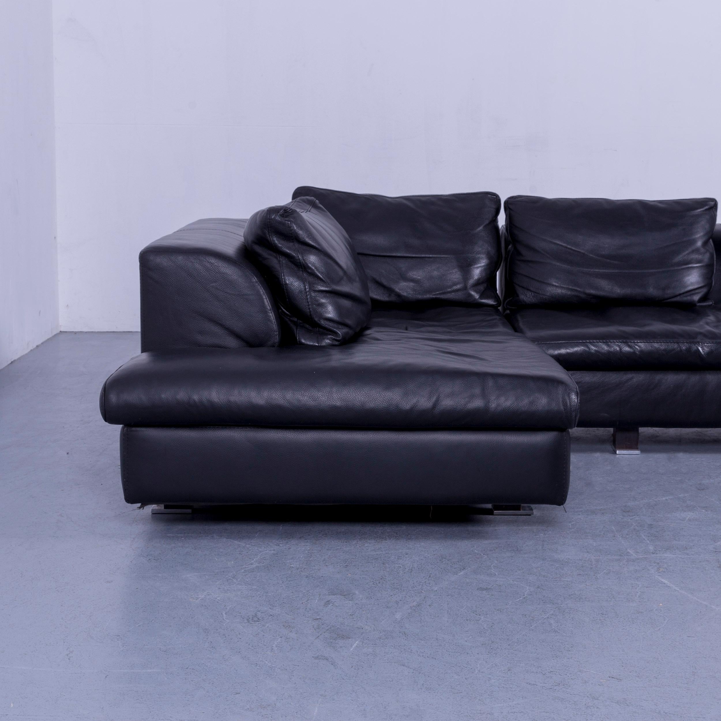 Contemporary Roche Bobois Leather Corner Sofa Black Couch