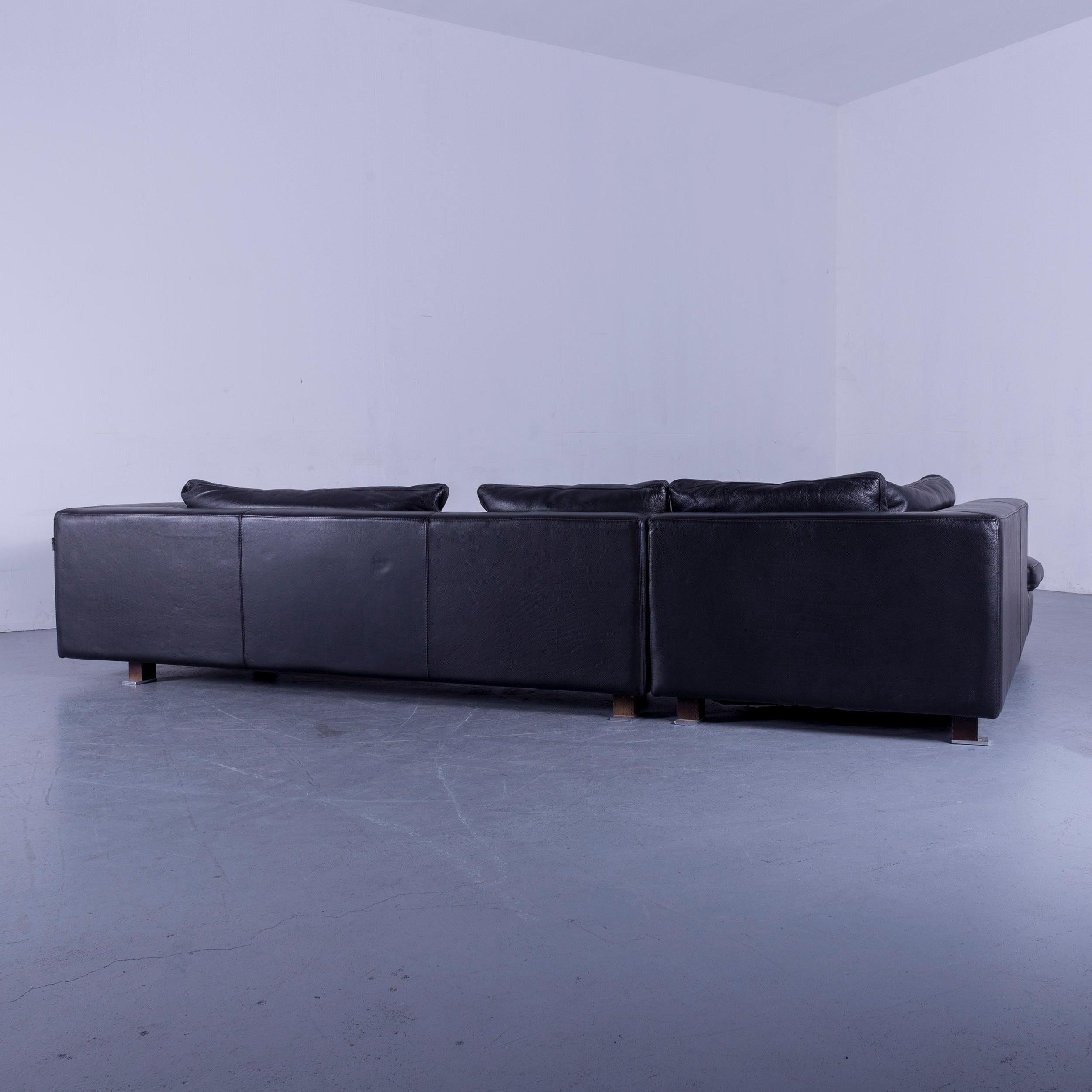 Roche Bobois Leather Corner Sofa Black Couch 1