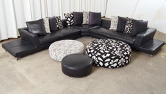 Roche Bobois Leather Sectional Sofa with Ottomans