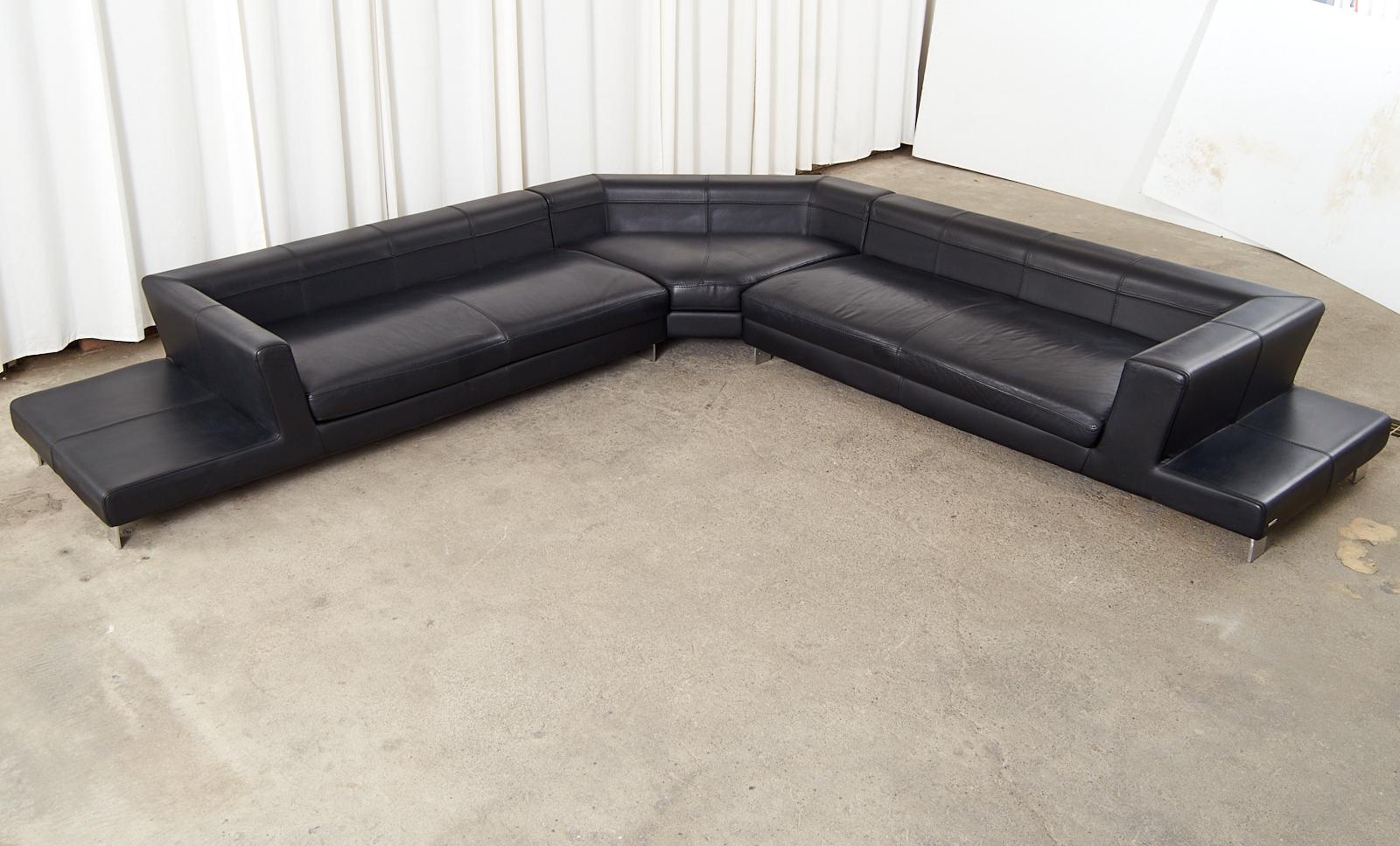 Roche Bobois Leather Sectional Sofa with Ottomans In Good Condition In Rio Vista, CA