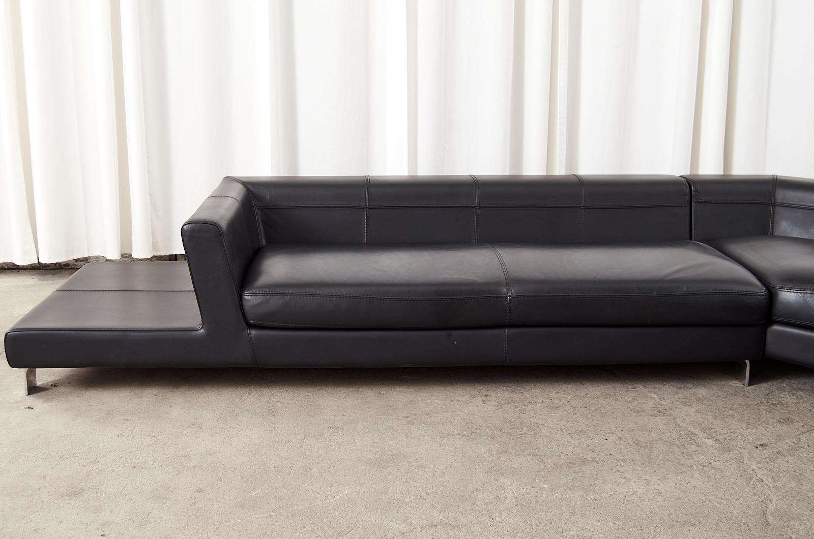 20th Century Roche Bobois Leather Sectional Sofa with Ottomans