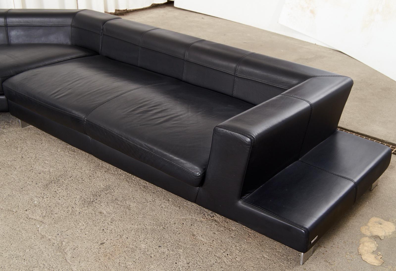 Steel Roche Bobois Leather Sectional Sofa with Ottomans