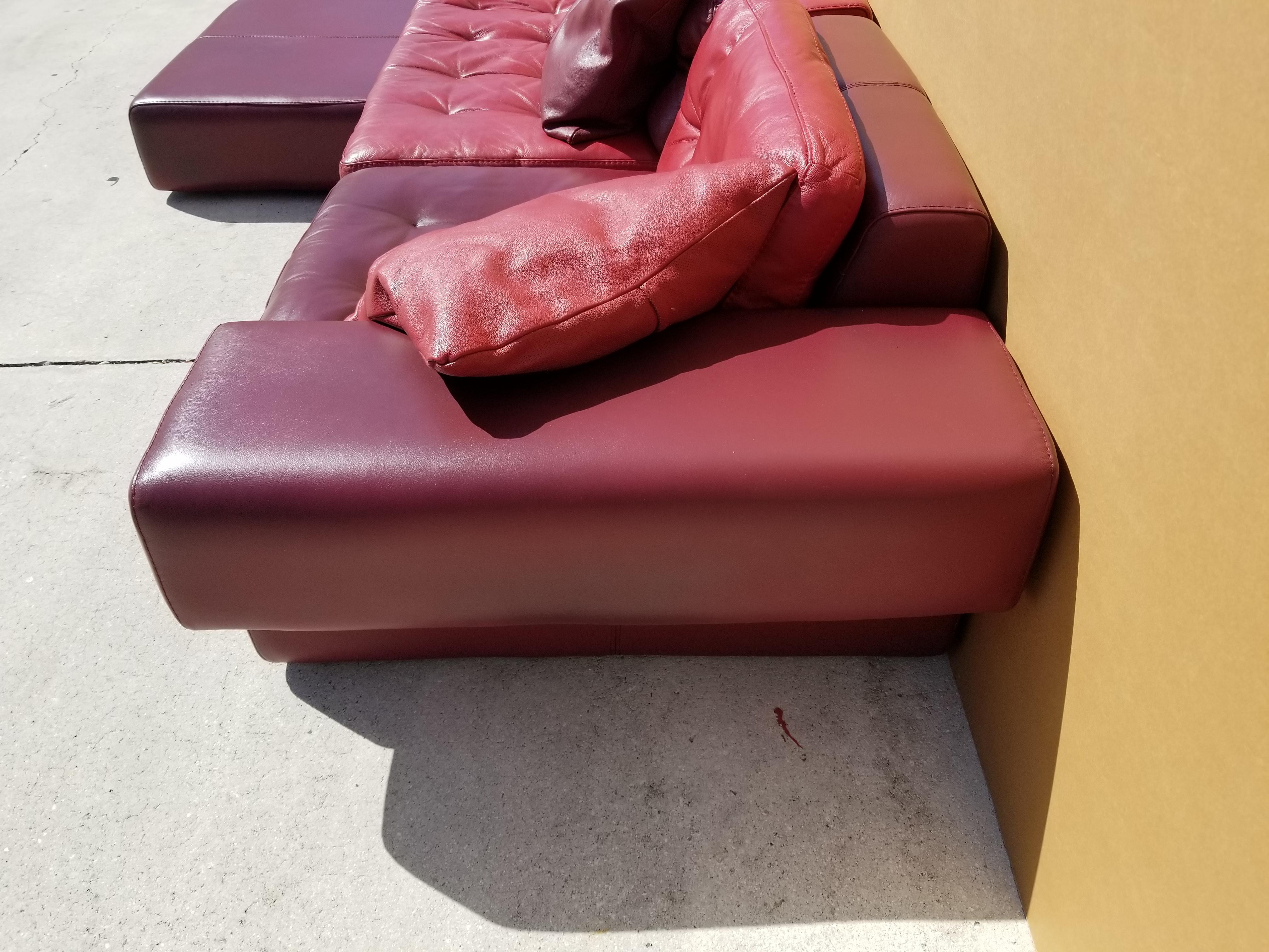 Roche Bobois Leather Sectional Sofa with Ottoman In Good Condition In Lake Worth, FL