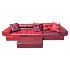 Canapé sectionnel en cuir Roche Bobois avec pouf