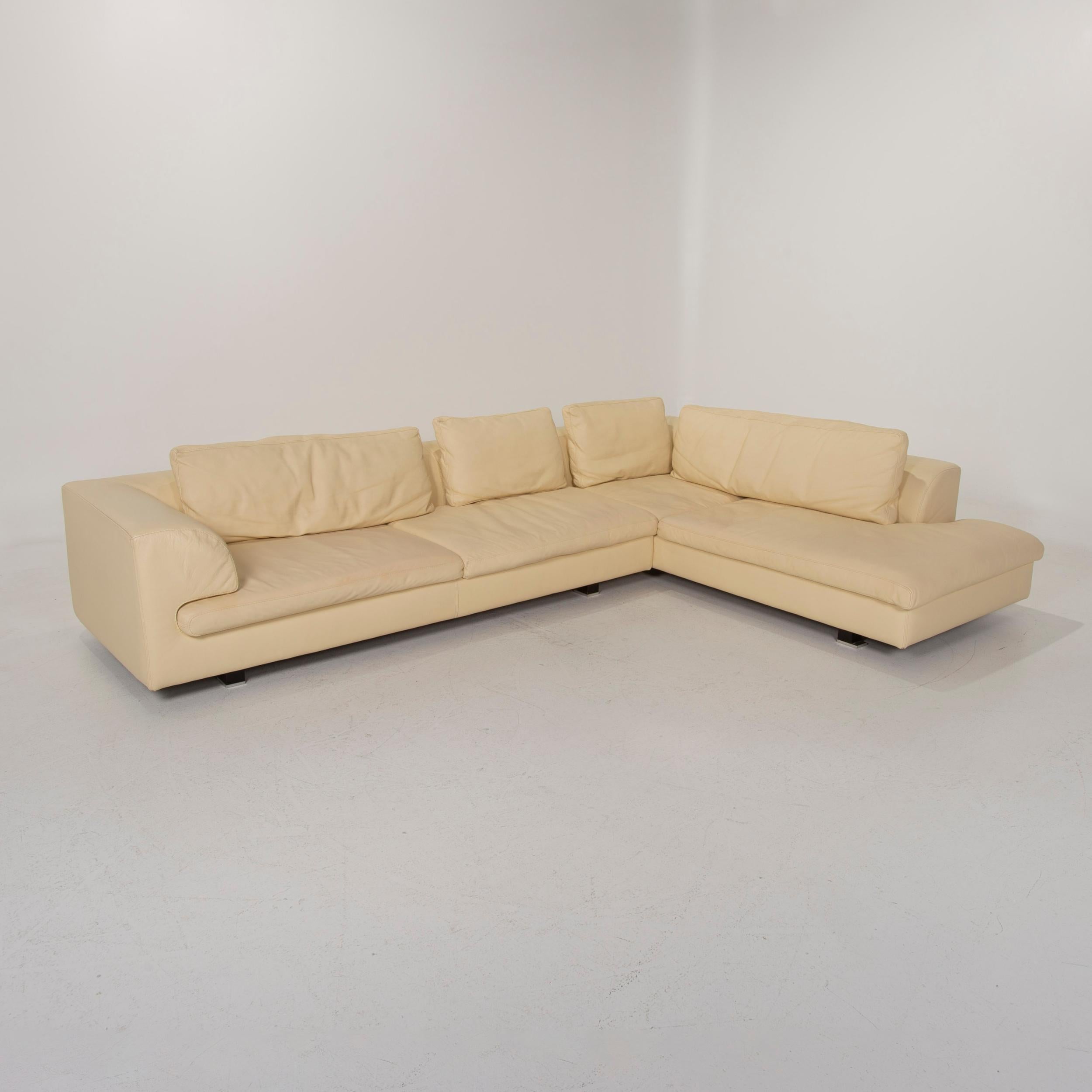 Contemporary Roche Bobois Leather Sofa Beige Corner Sofa
