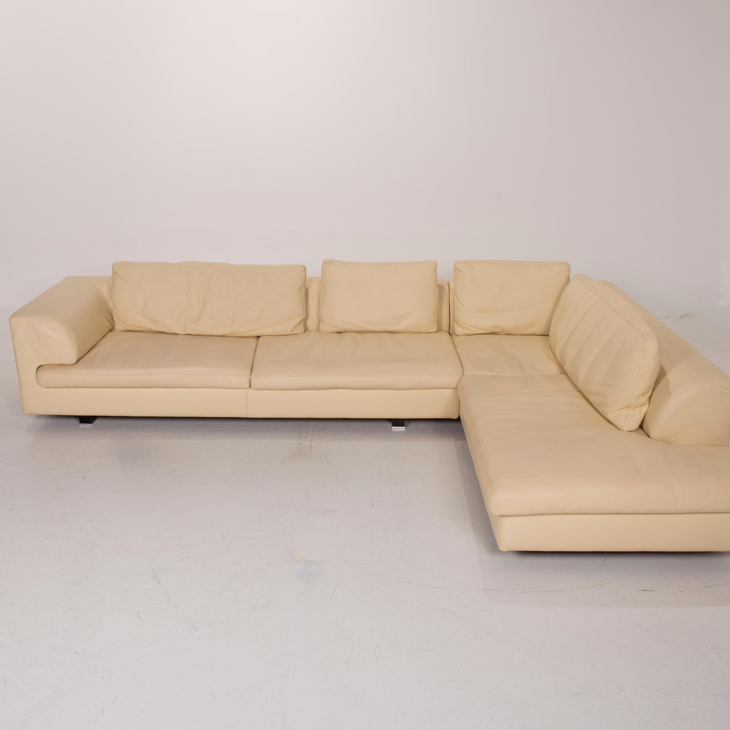 Français Canapé d'angle en cuir beige Roche Bobois