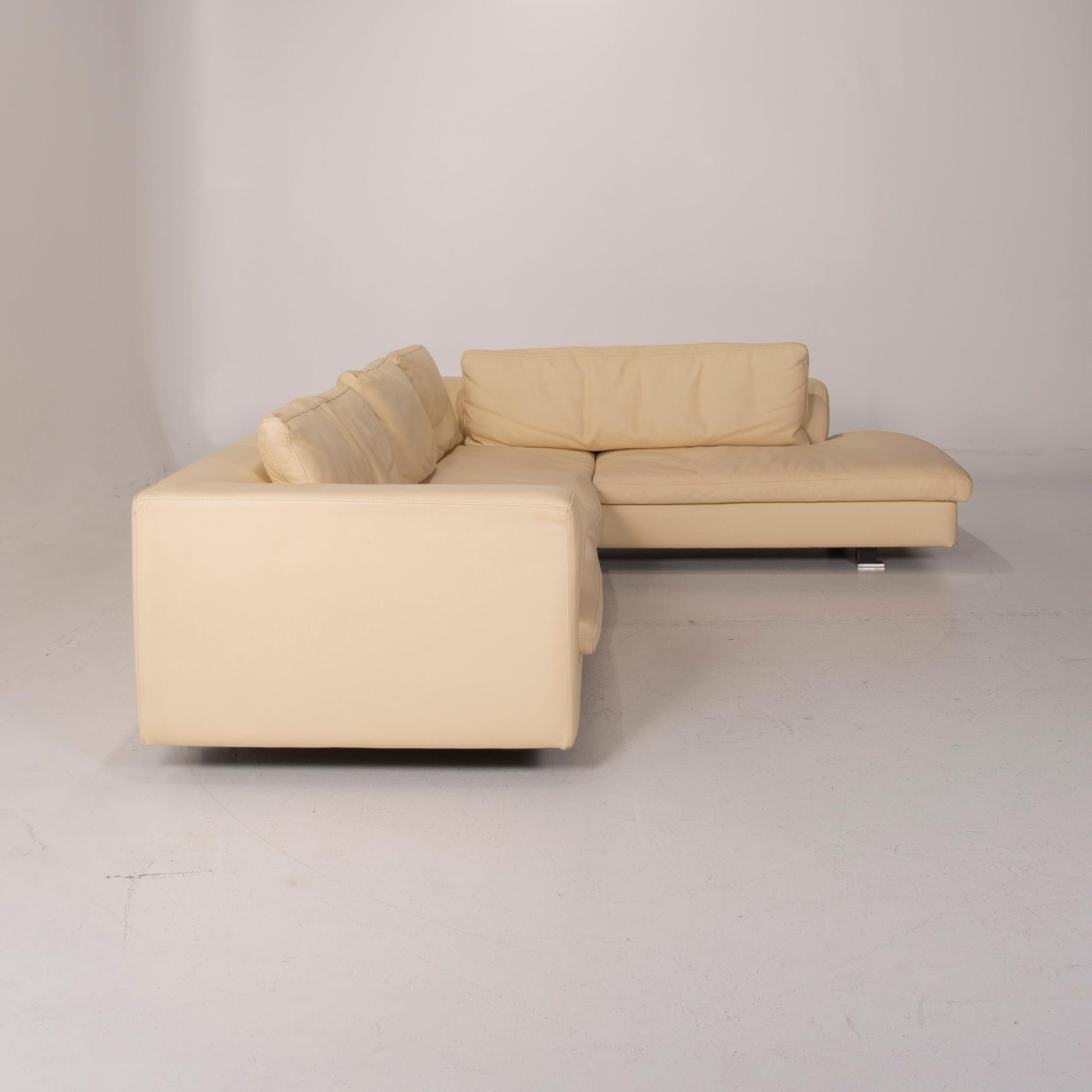 XXIe siècle et contemporain Canapé d'angle en cuir beige Roche Bobois