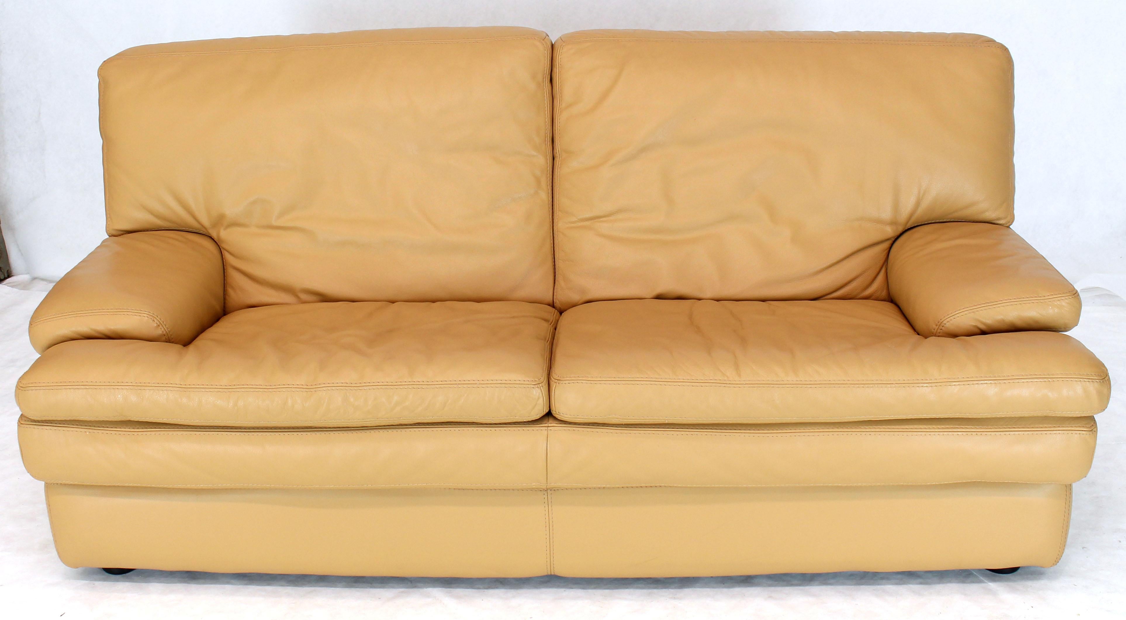 Roche Bobois Light Peach Leather Loveseat Small Sofa