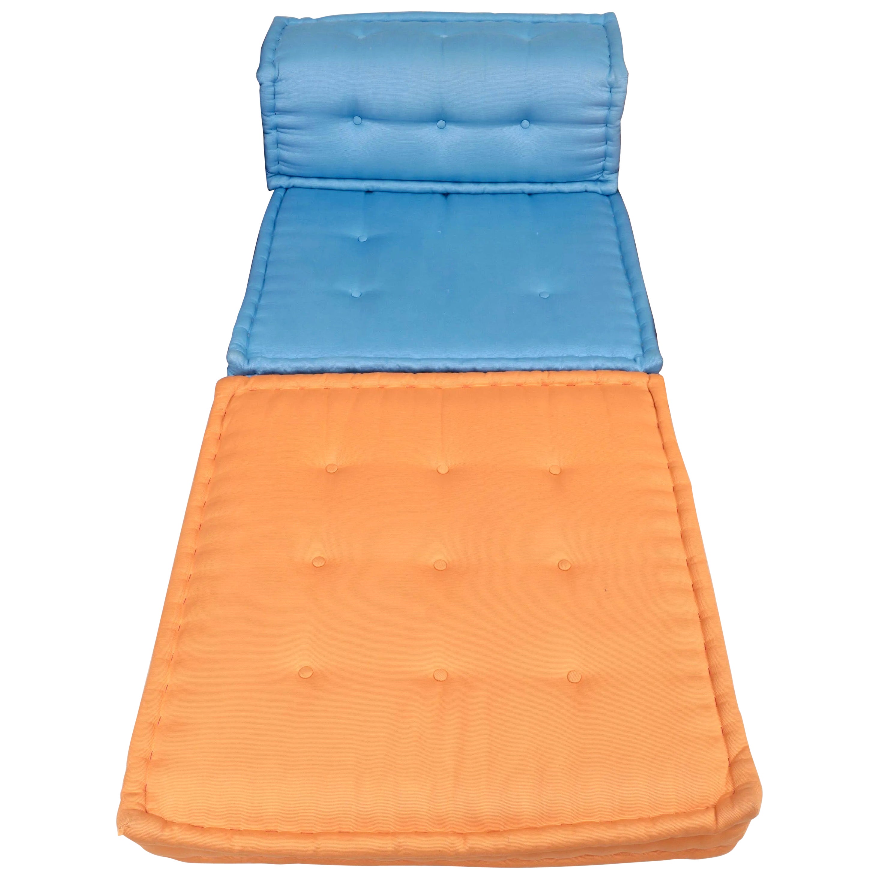 Roche Bobois Mah Jong Orange Blue Chair Ottoman Set, Hans Hopfer, Italy