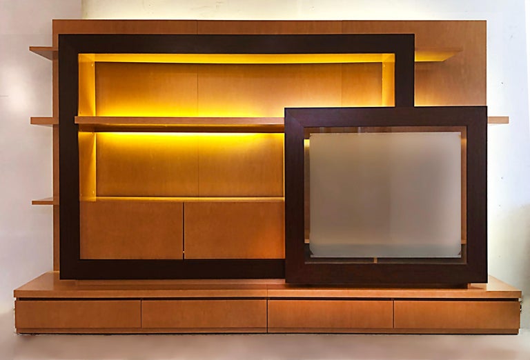 Roche Bobois Maple Carnaval Wall Unit Media Cabinet, France 2012 with  Lighting For Sale at 1stDibs
