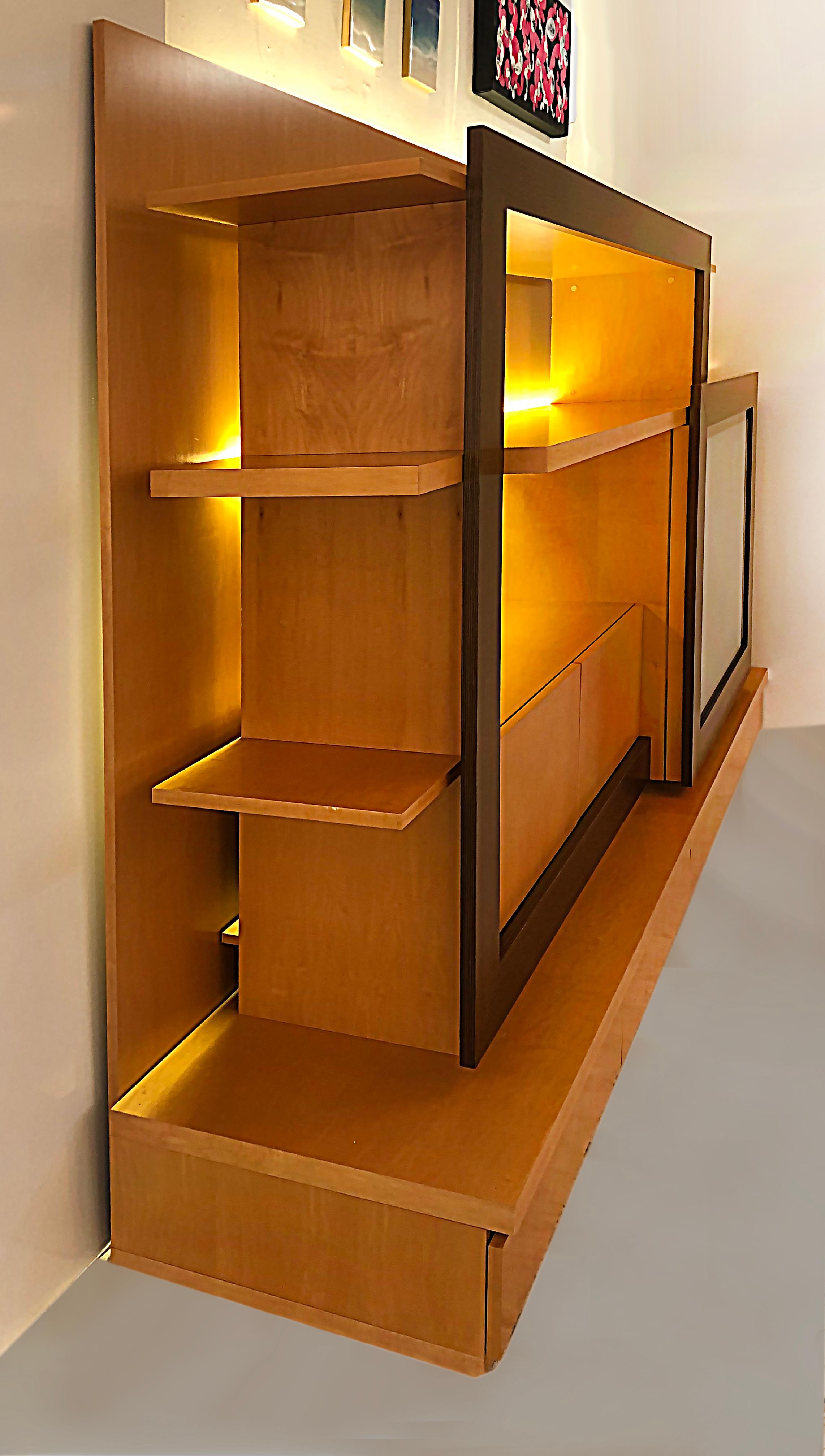 Roche Bobois Maple Carnaval Wall Unit Media Cabinet, France 2012 with Lighting In Good Condition For Sale In Miami, FL