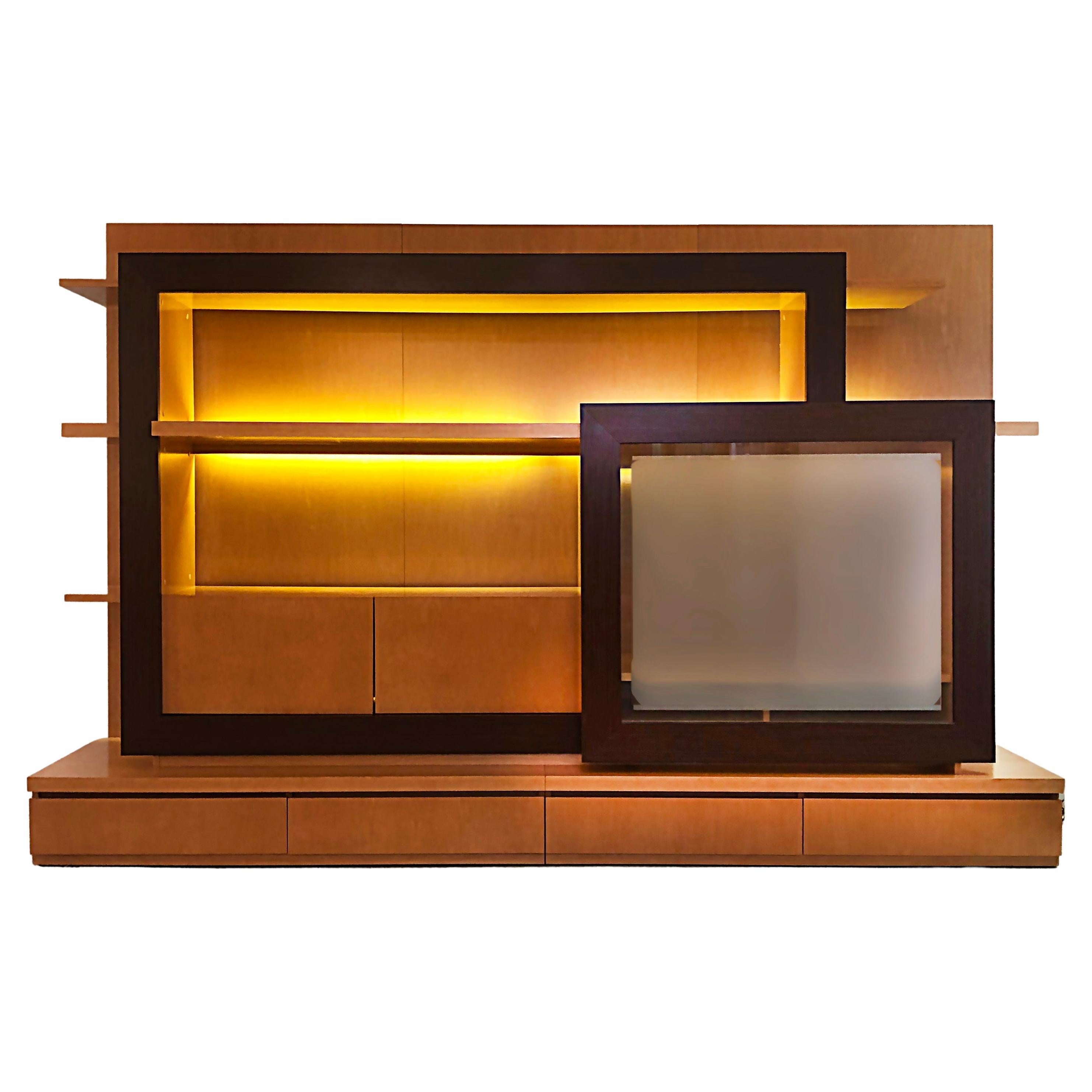 Roche Bobois Maple Carnaval Wall Unit Media Cabinet, France 2012 with Lighting For Sale