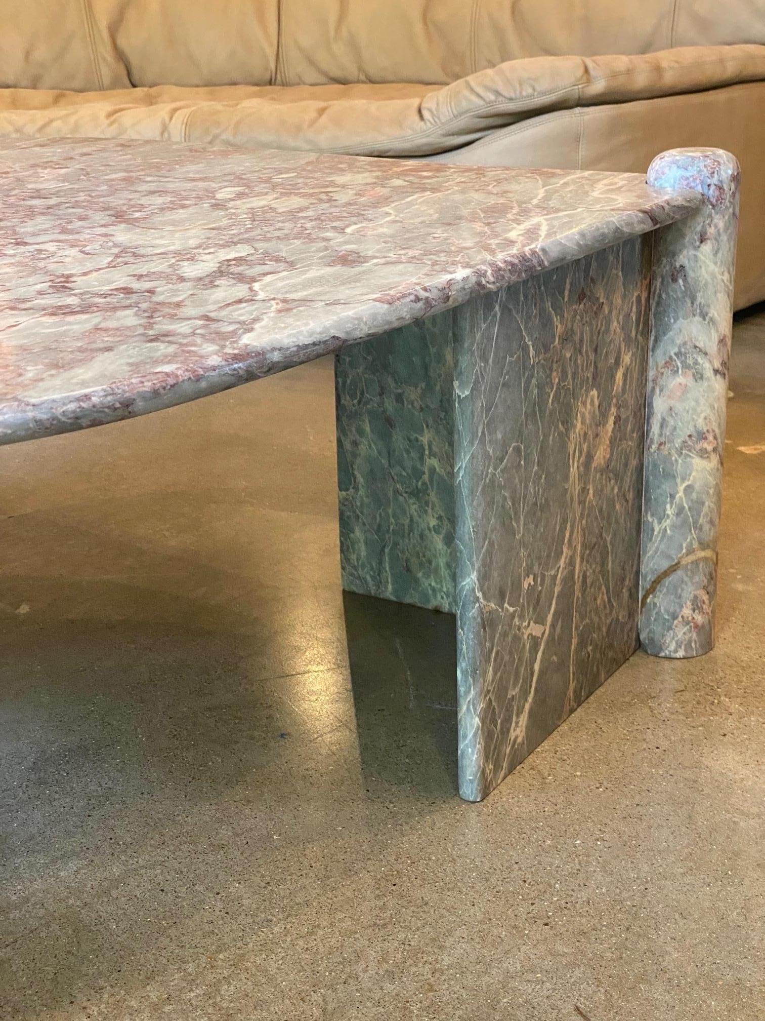 Mid-Century Modern Roche Bobois Marble Double Pedestal Cocktail Table, France, 1970s For Sale