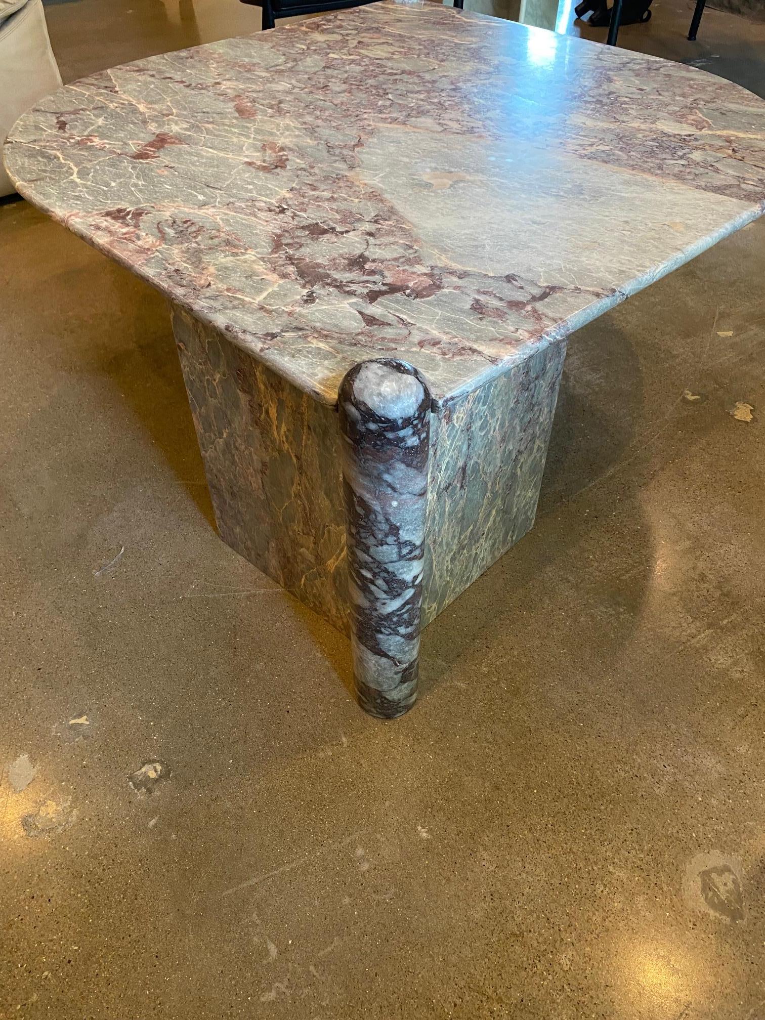 French Roche Bobois Marble Double Pedestal Cocktail Table, France, 1970s