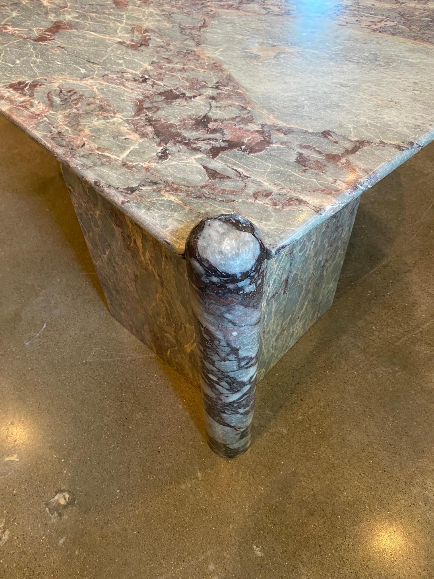 Polished Roche Bobois Marble Double Pedestal Cocktail Table, France, 1970s For Sale