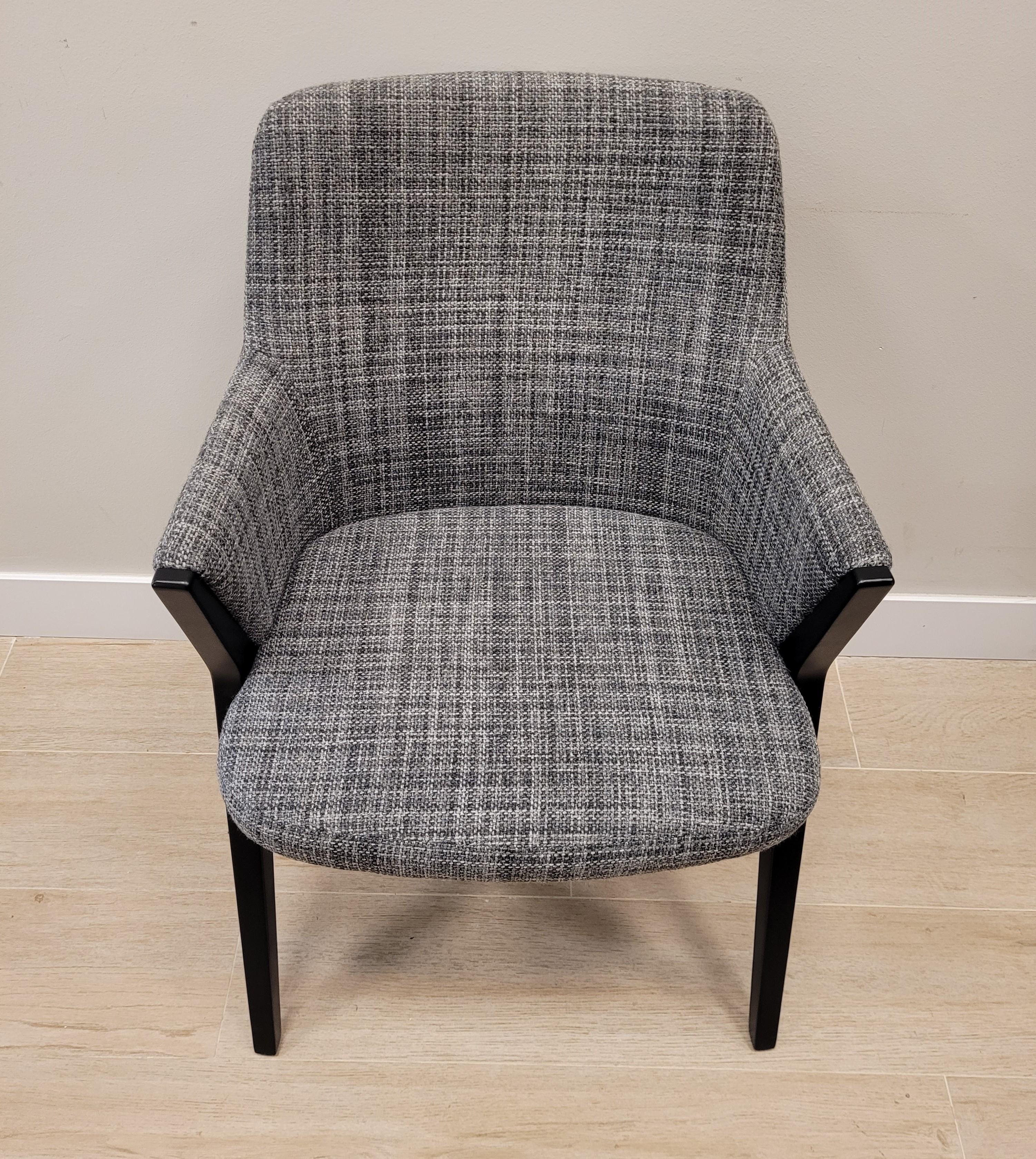 Roche Bobois Mauricio Manzoni armchair, wood and gray fabric For Sale 5
