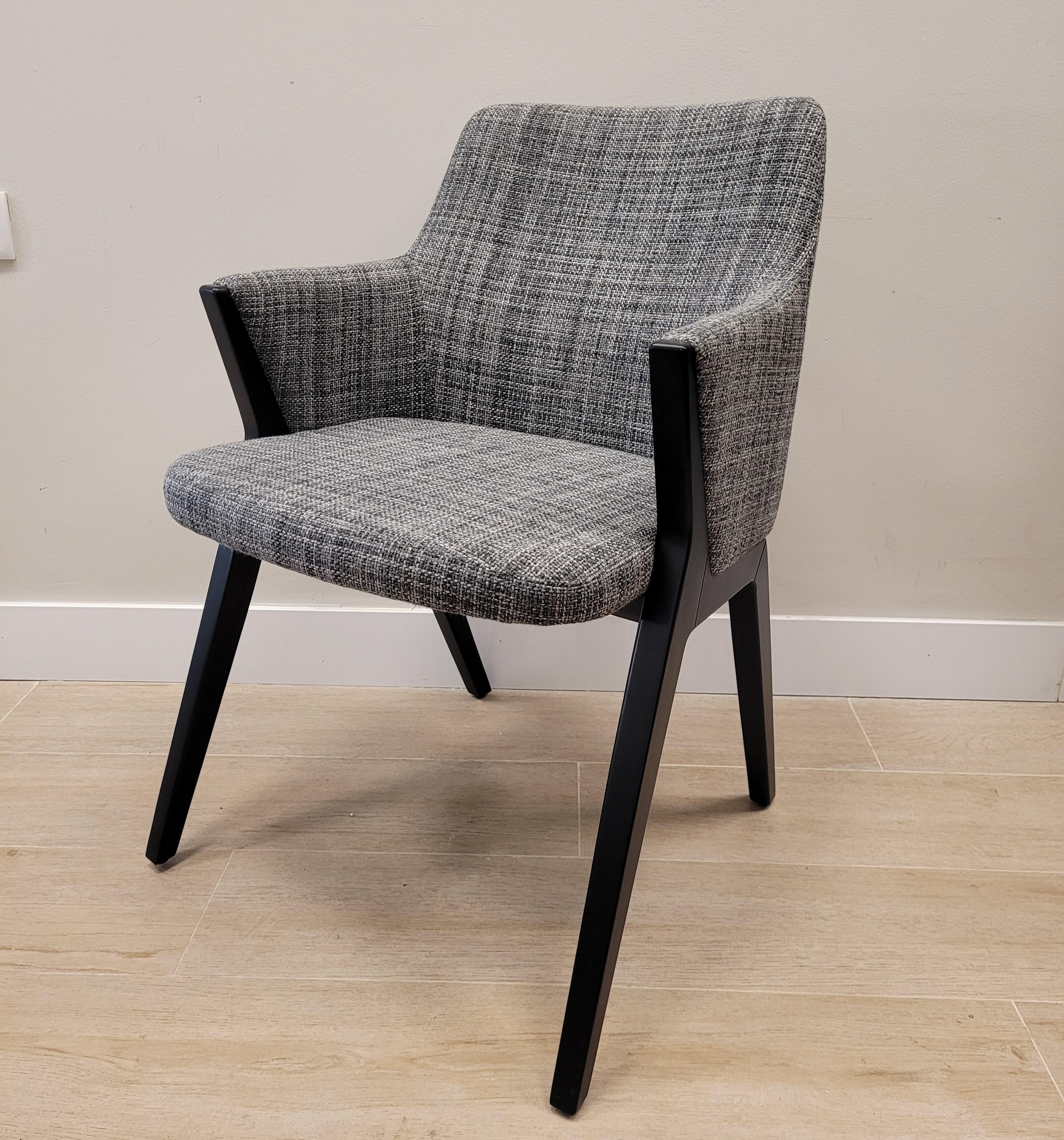 Modern Roche Bobois Mauricio Manzoni armchair, wood and gray fabric For Sale