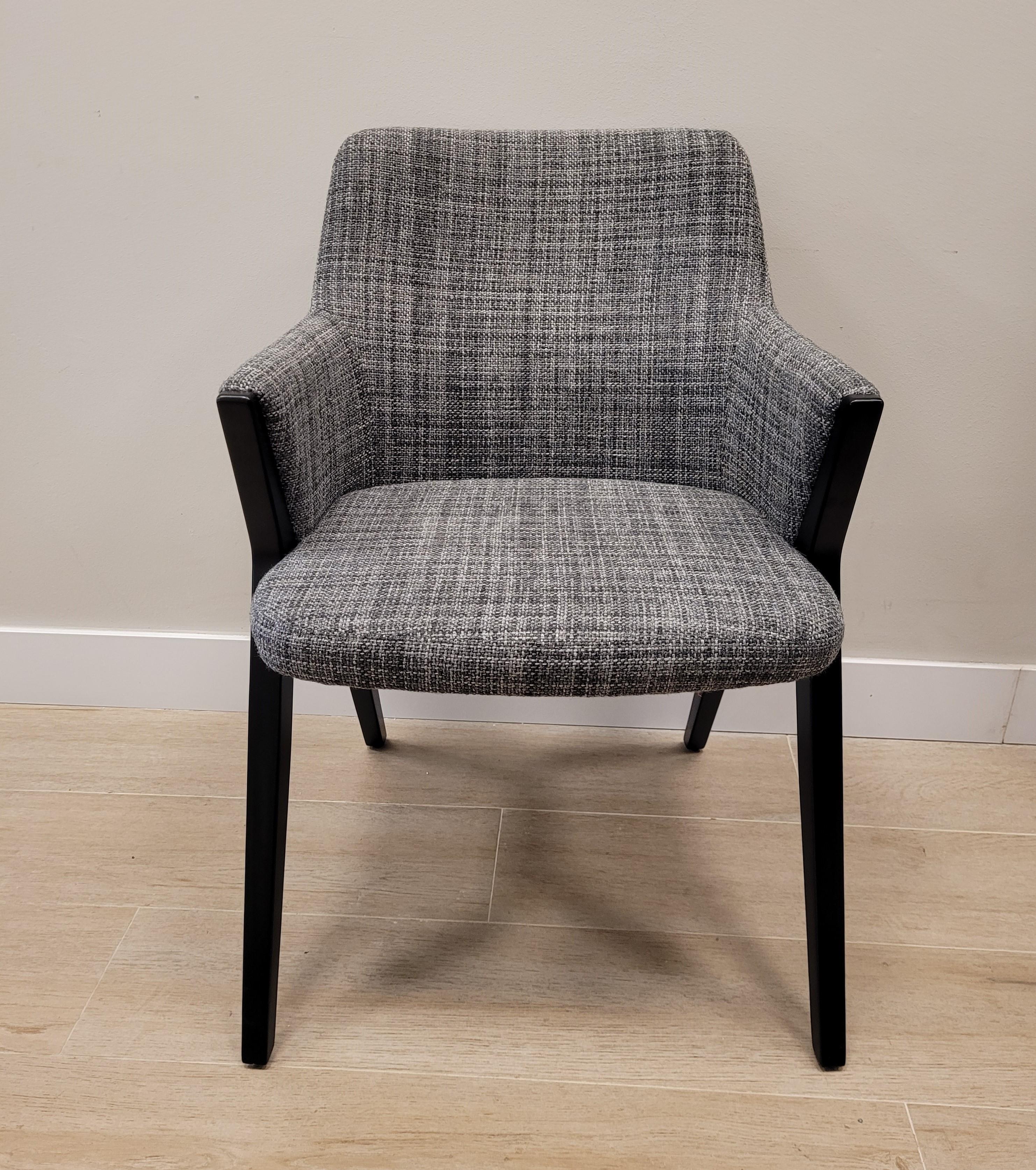 Hand-Crafted Roche Bobois Mauricio Manzoni armchair, wood and gray fabric For Sale