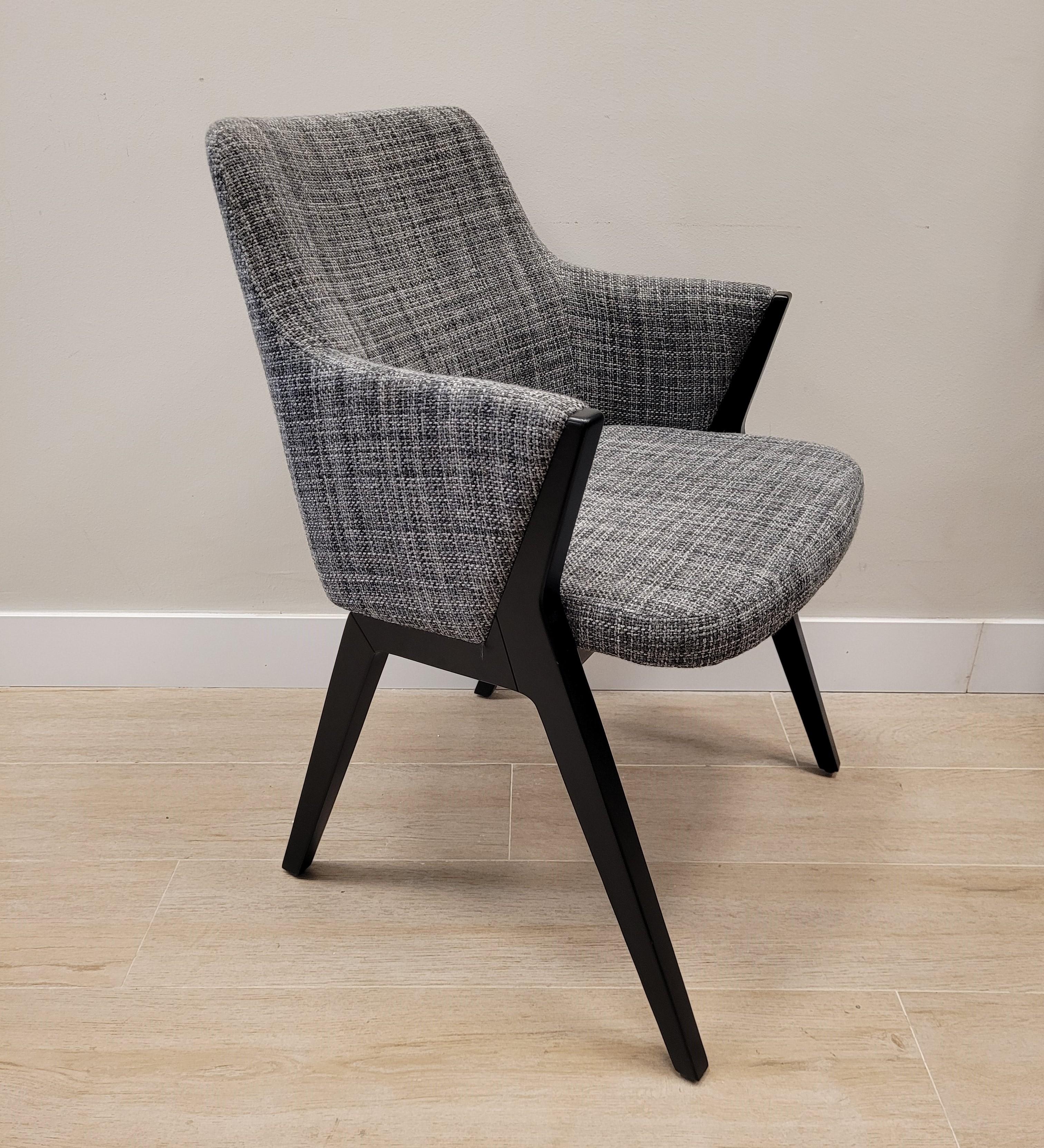 Contemporary Roche Bobois Mauricio Manzoni armchair, wood and gray fabric For Sale