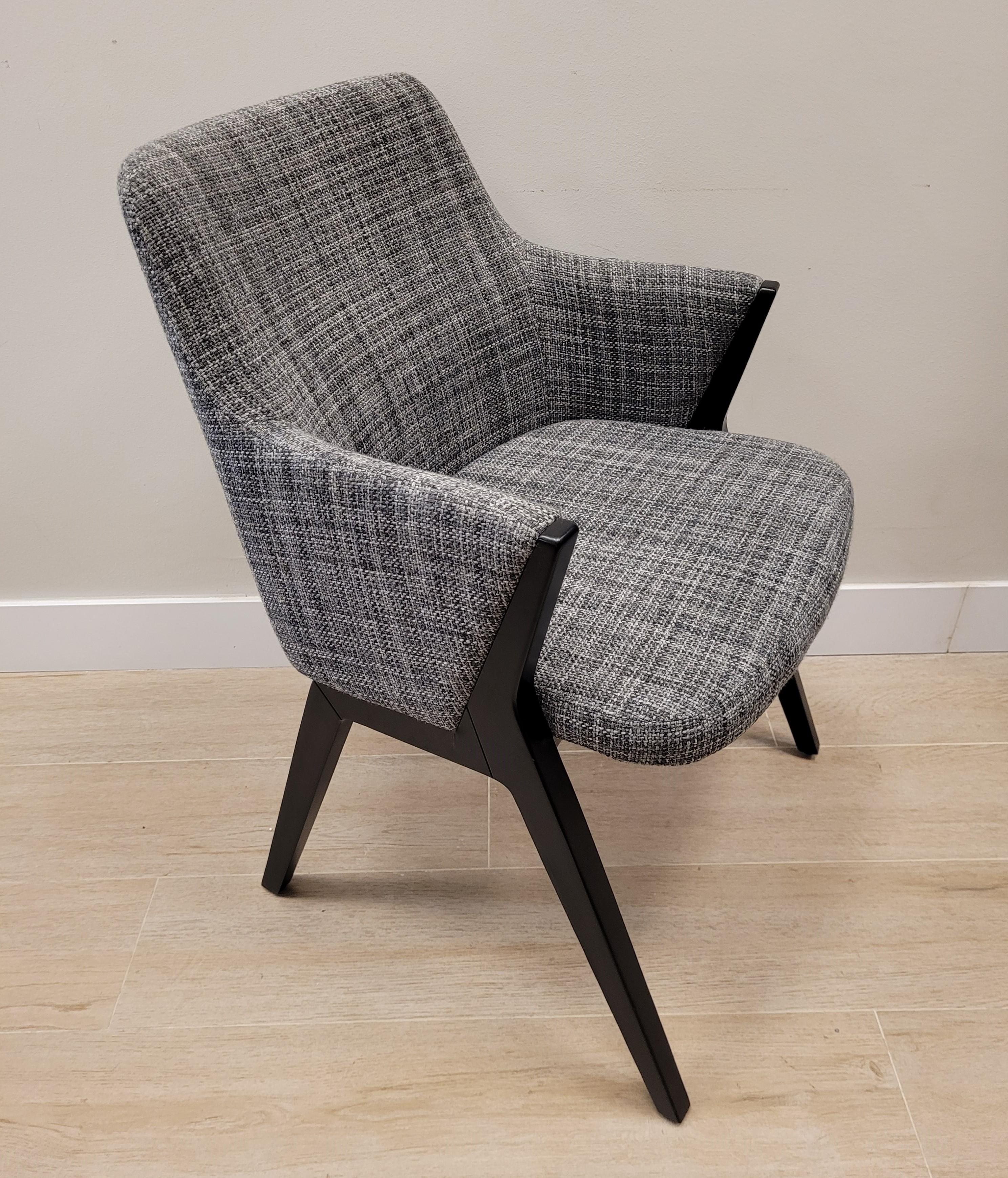 Fabric Roche Bobois Mauricio Manzoni armchair, wood and gray fabric For Sale