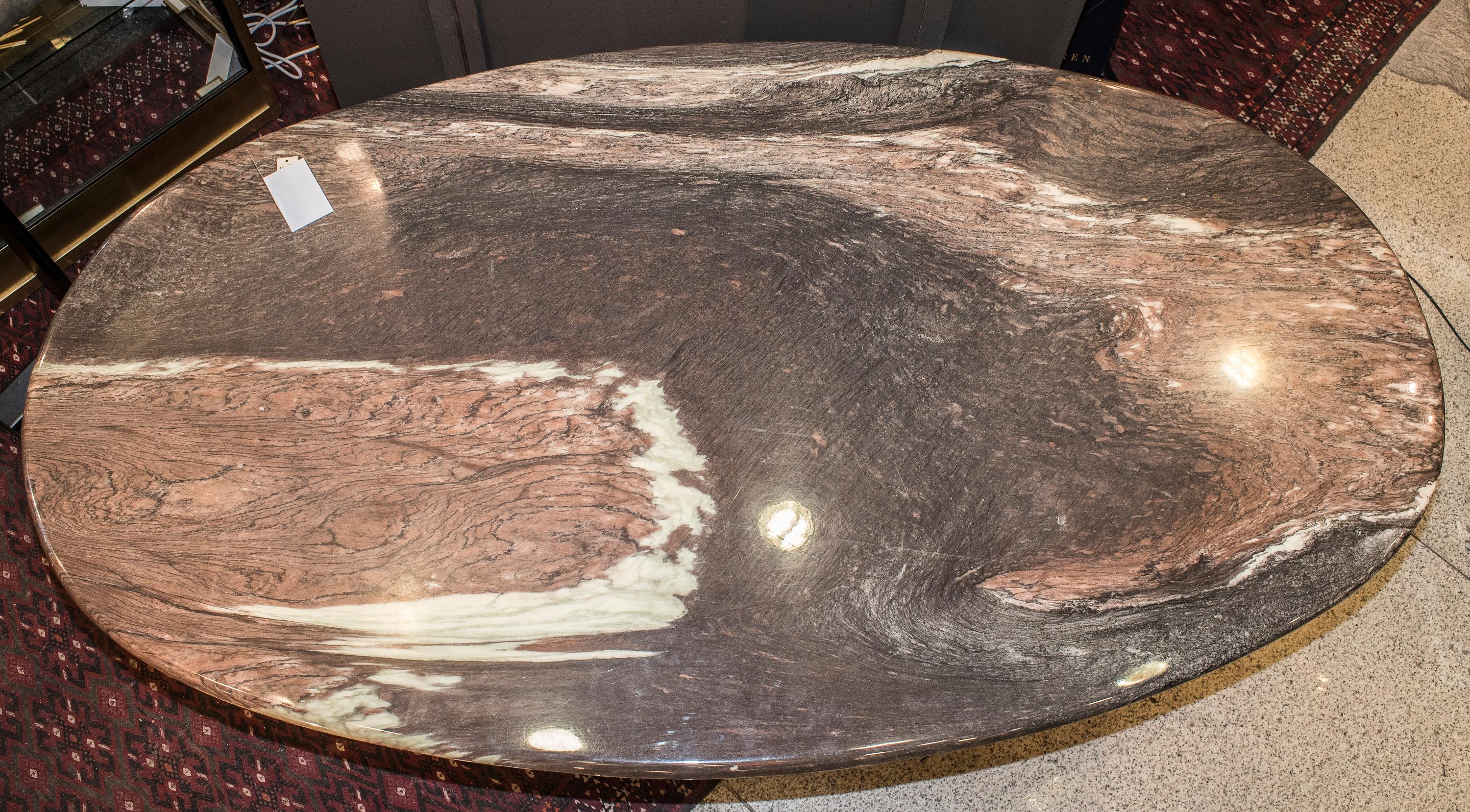 Other Roche-Bobois Midcentury 1960s Oval Pink and Grey Marble French Dining Table