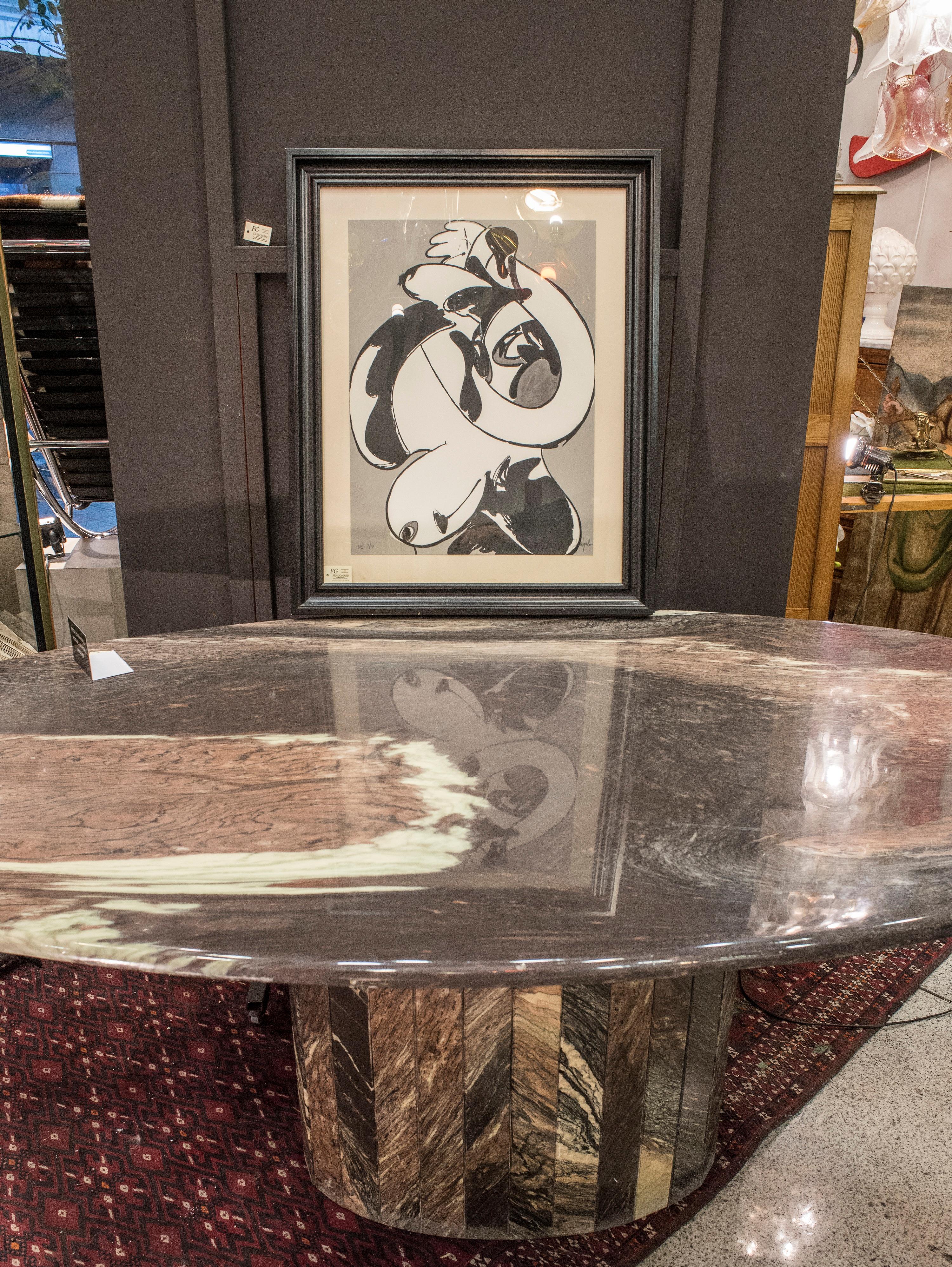 Mid-20th Century Roche-Bobois Midcentury 1960s Oval Pink and Grey Marble French Dining Table