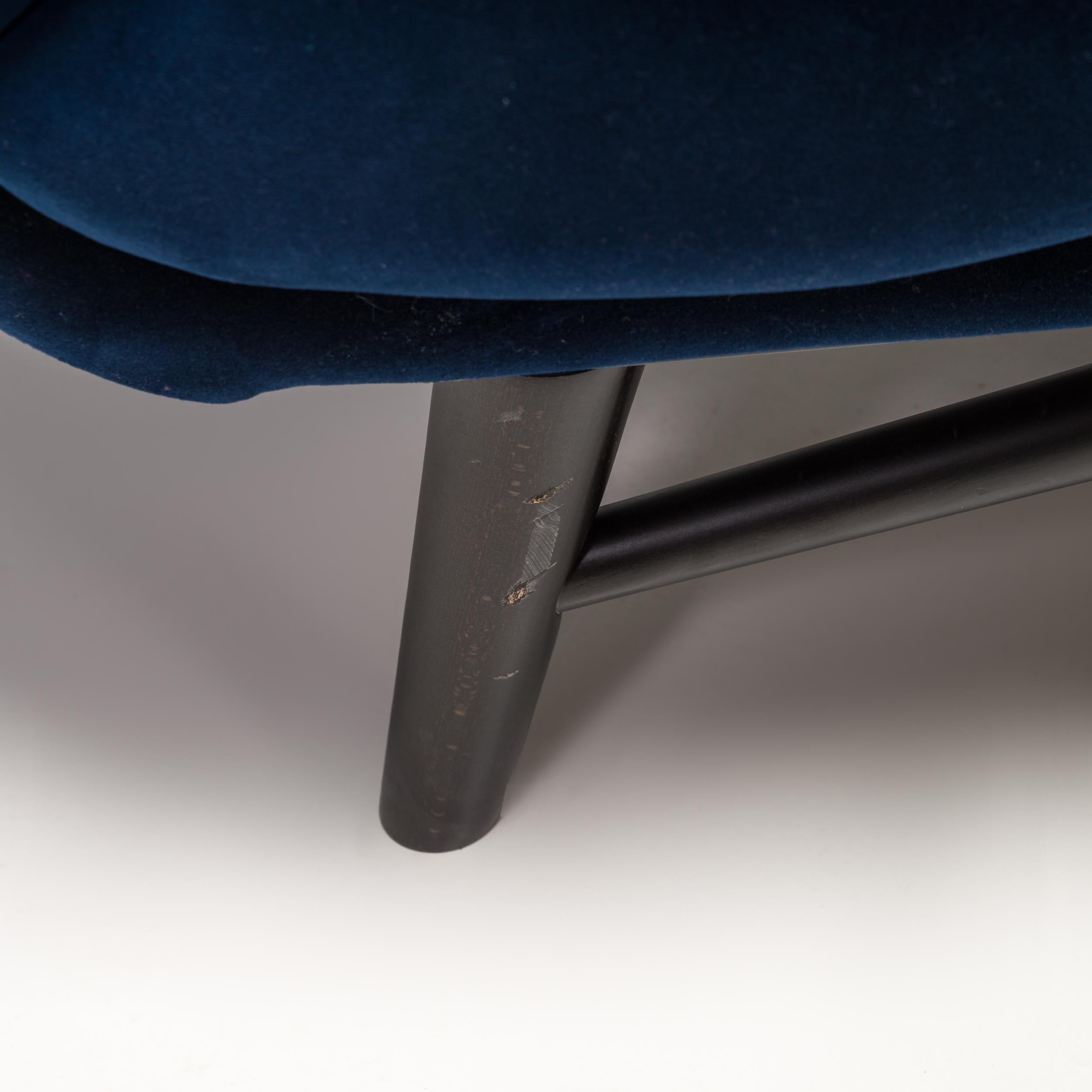 Roche Bobois Midnight Tufted Blue Velvet Profile 2.5 Seat Sofa In Good Condition In London, GB