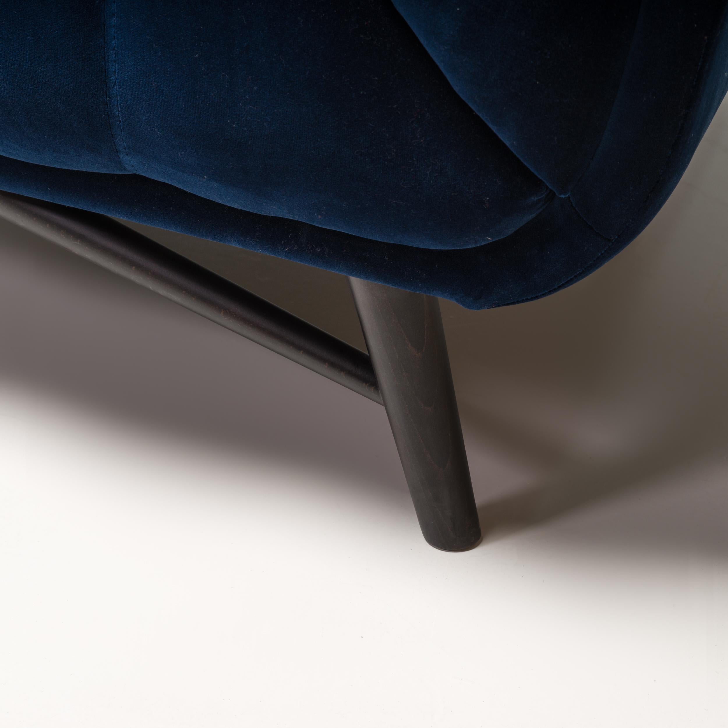 Contemporary Roche Bobois Midnight Tufted Blue Velvet Profile 2.5 Seat Sofa