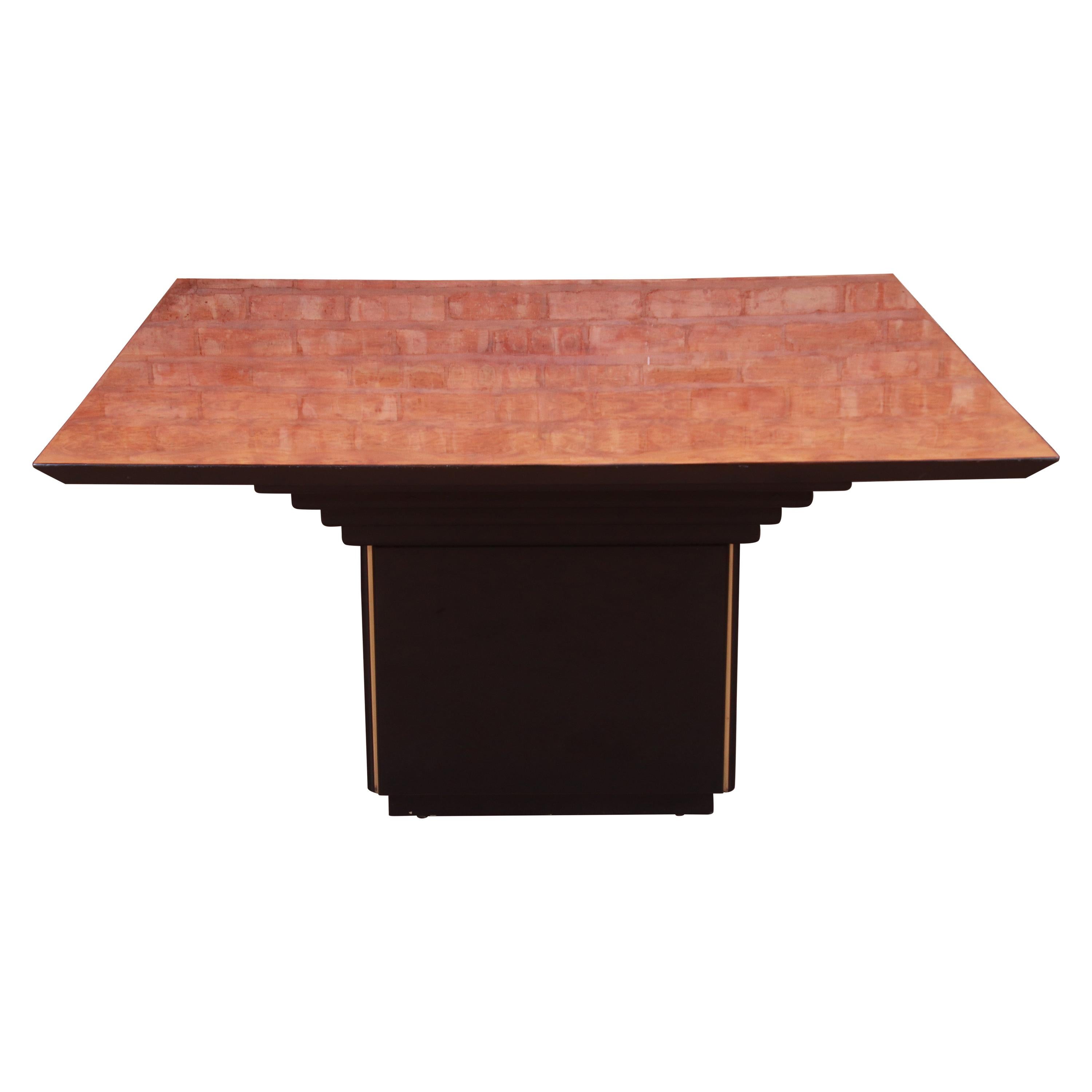 Roche Bobois Modern Art Deco Burl Wood and Black Lacquer Dining Table