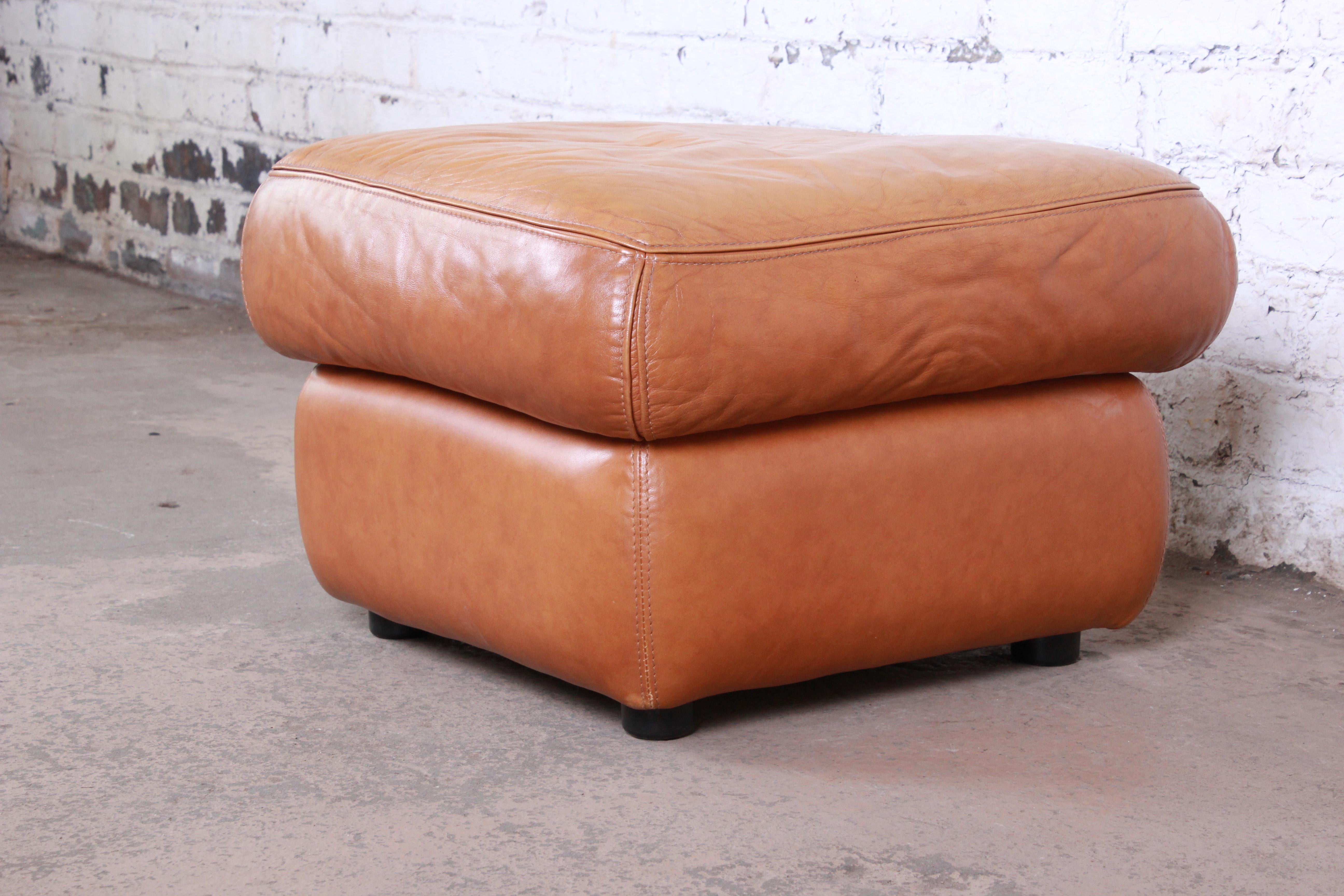 Roche Bobois Modern Brown Leather Sofa and Ottoman, France, 1970s 5