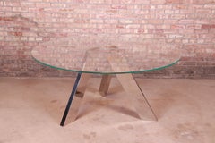 Roche Bobois Modern Glass Top Dining Table with Sculptural Mirrored Chrome Legs