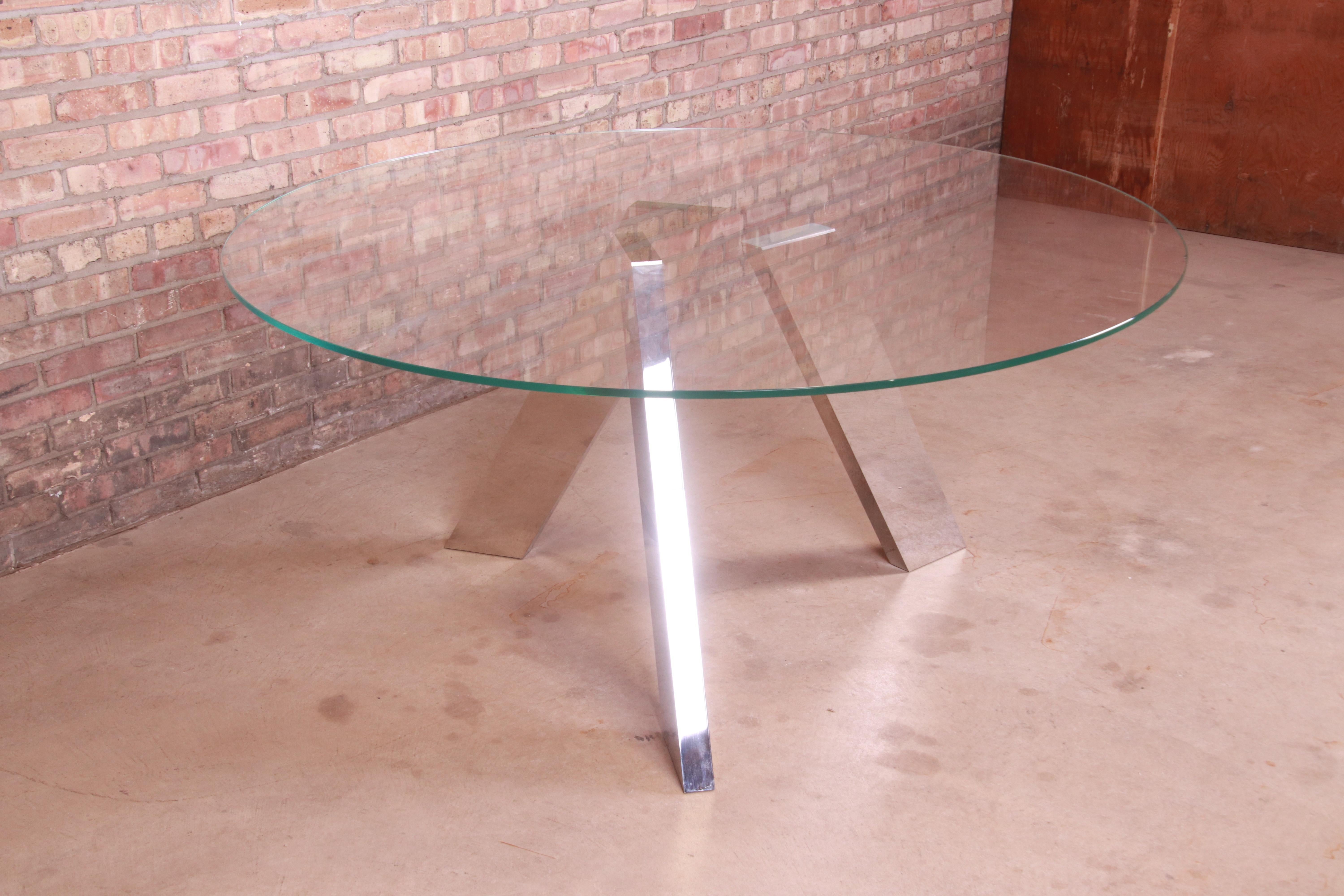 Roche Bobois Modern Glass Top Dining Table with Sculptural Mirrored Chrome Legs 2