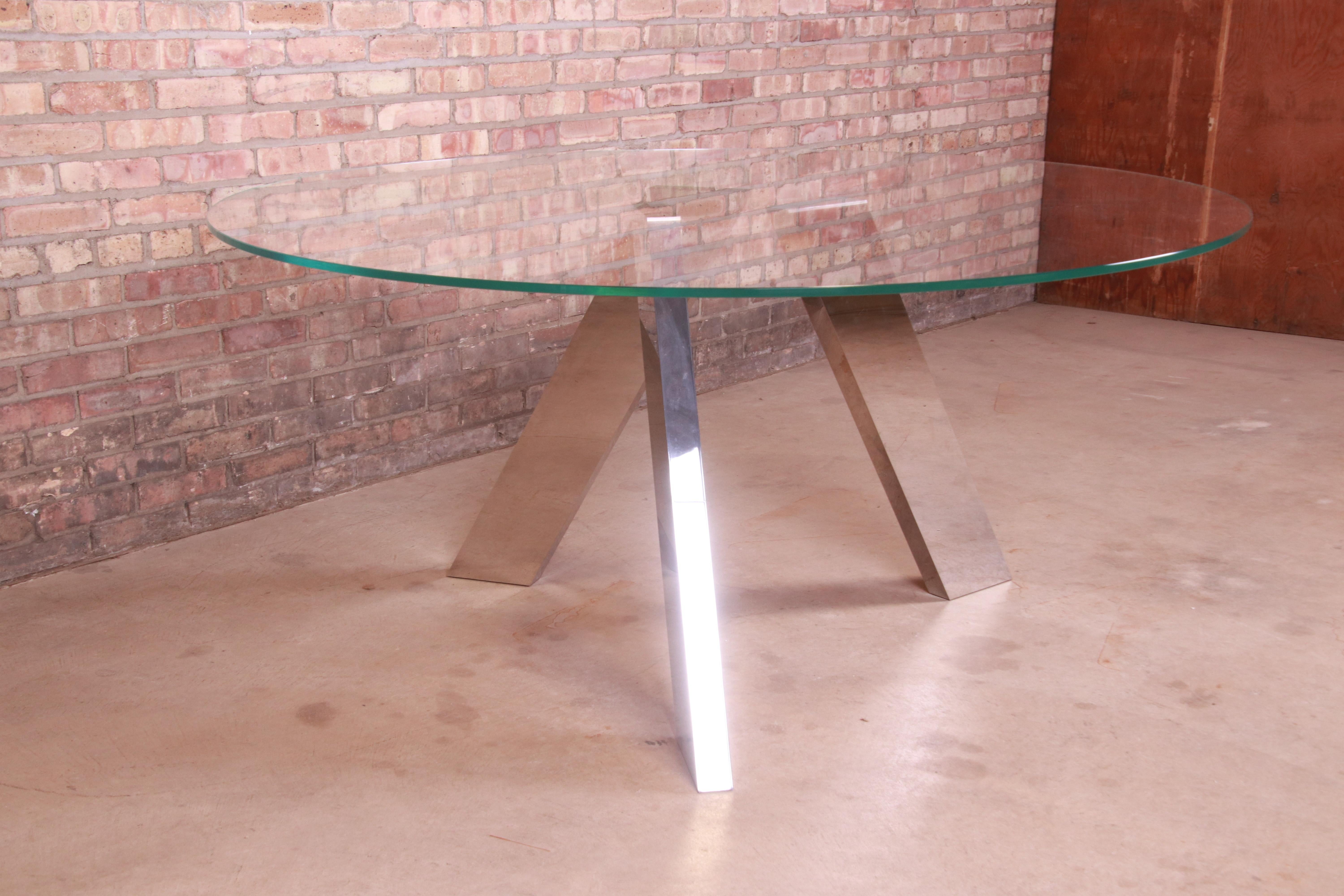 Roche Bobois Modern Glass Top Dining Table with Sculptural Mirrored Chrome Legs 3
