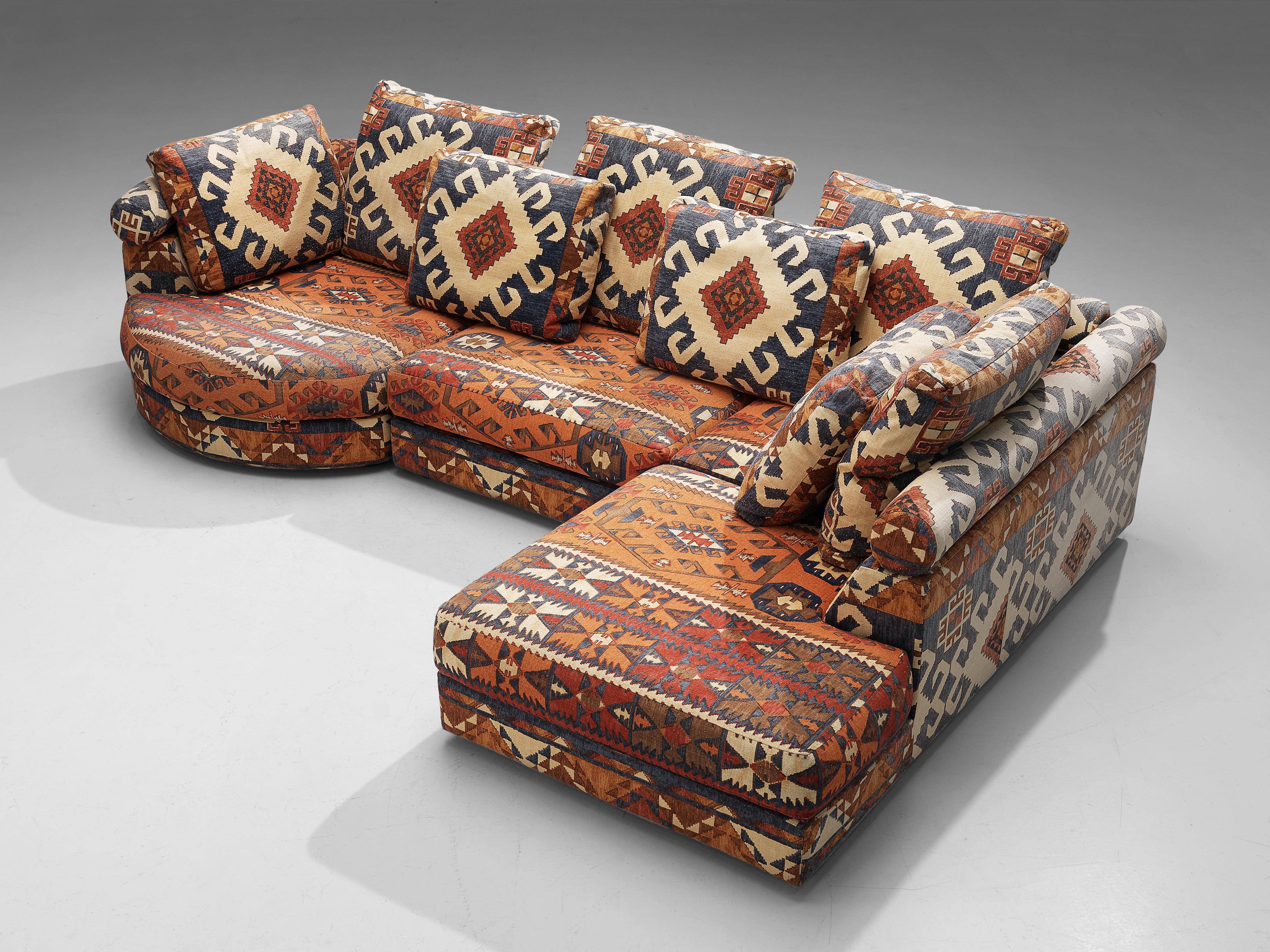 French Roche Bobois Modular Corner Sofa in Patterned Upholstery