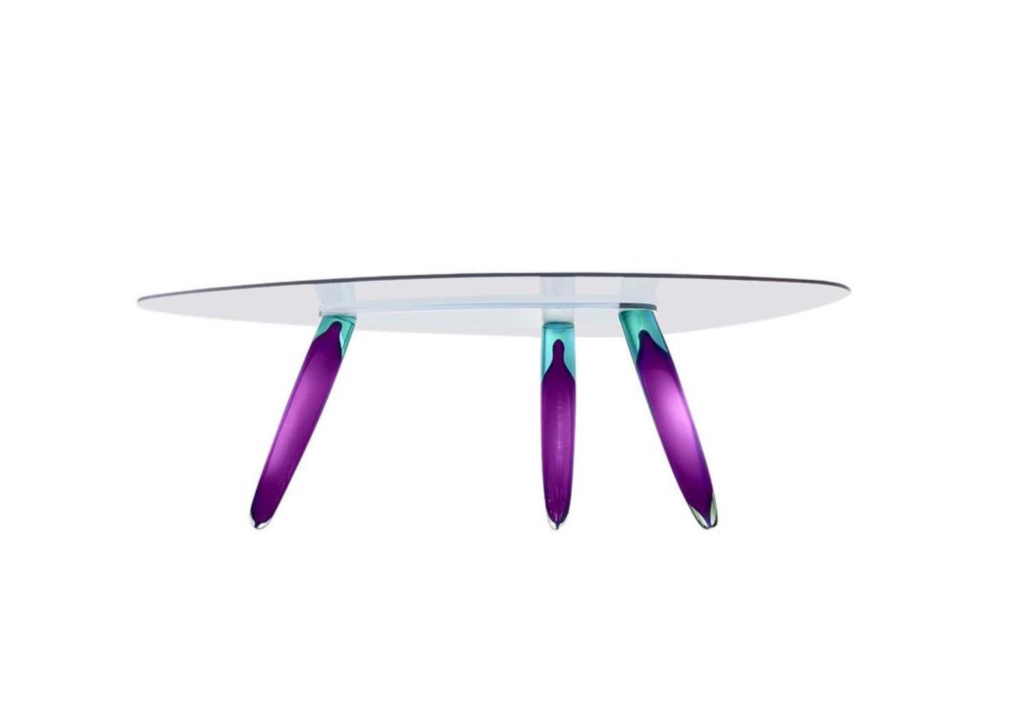 Postmoderne Table de salle à manger en verre d'art de Murano de Maurice Barilone pour Roche Bobois, violette et bleue en vente