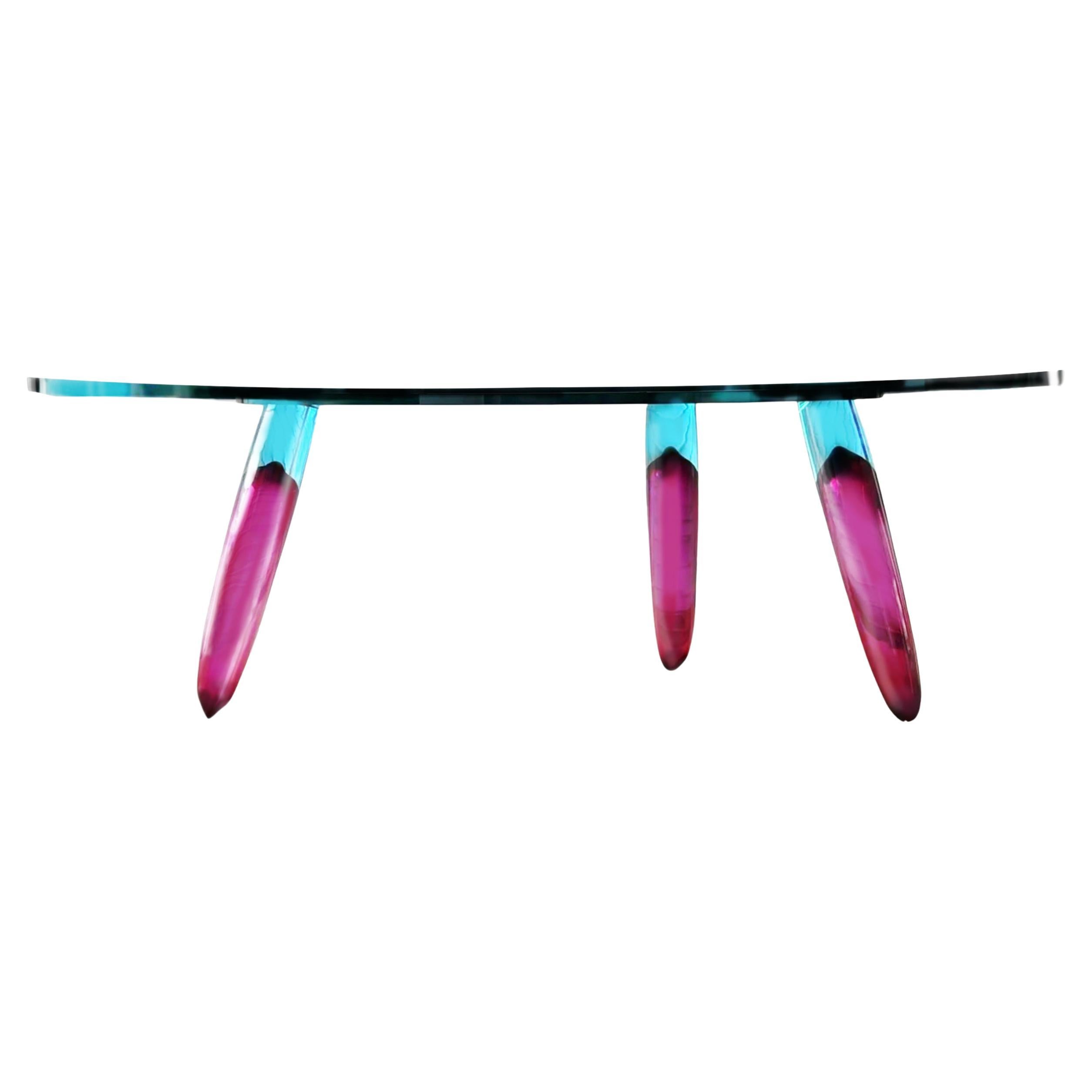 Table de salle à manger en verre d'art de Murano de Maurice Barilone pour Roche Bobois, violette et bleue