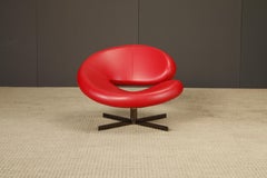 Roche Bobois 'Nuage' Red Leather Swivel Chair by Tapinassi & Manzoni, Signed