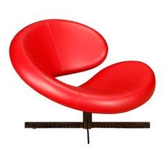 Roche Bobois 'Nuage' Red Leather Swivel Chair by Tapinassi & Manzoni, Signed