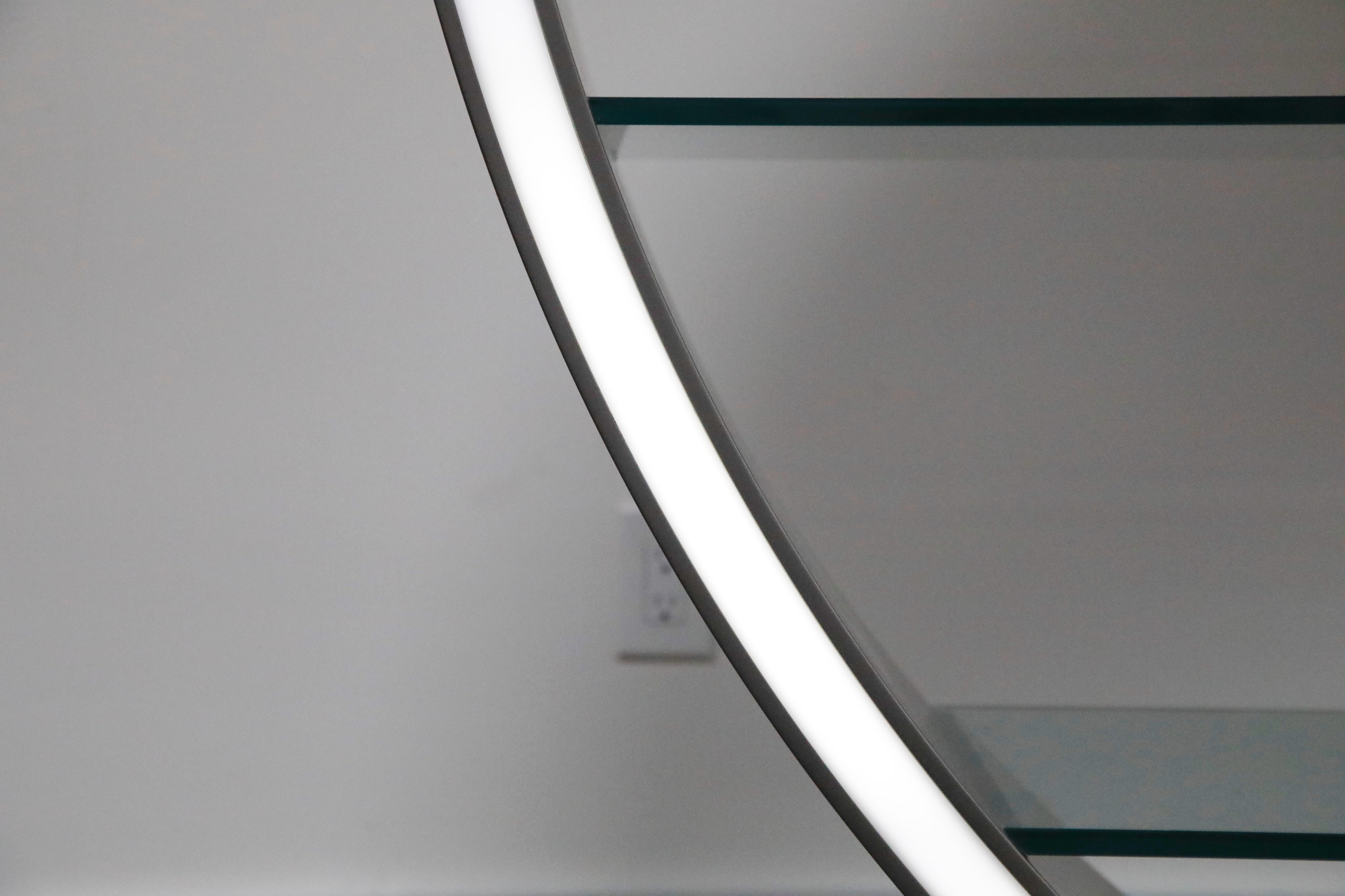 Steel Roche Bobois 'Omega' Illuminated Glass Shelf Open-Back Bookcase Etagere