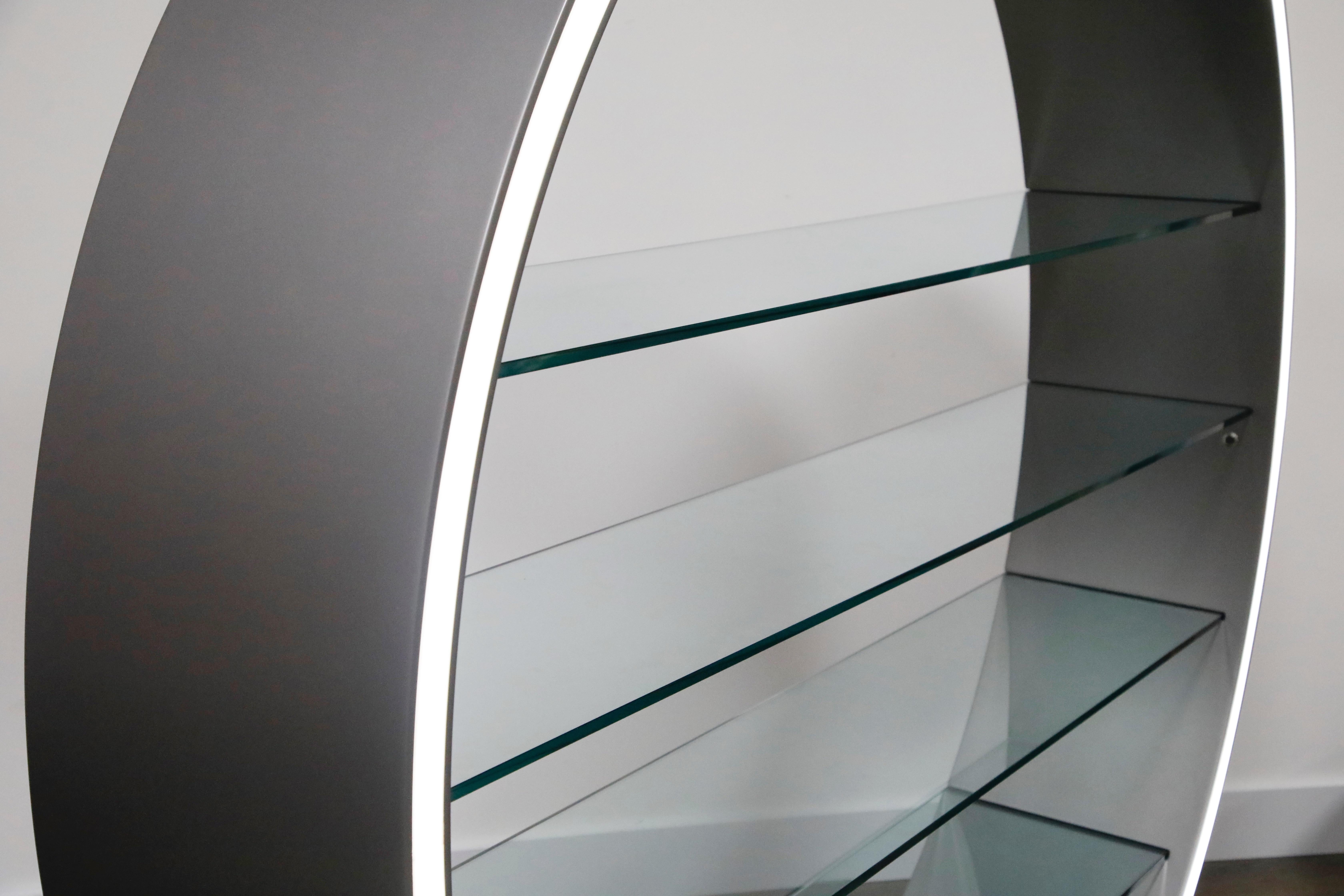 Contemporary Roche Bobois 'Omega' Illuminated Glass Shelf Open-Back Bookcase Etagere