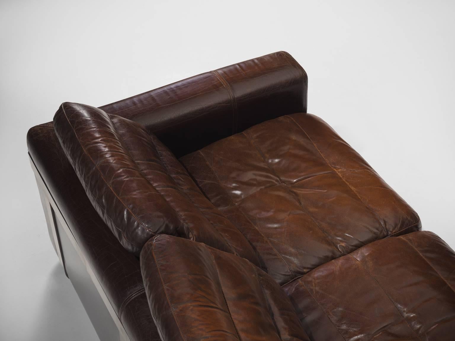 Post-Modern Roche Bobois Original Brown Leather Sofa